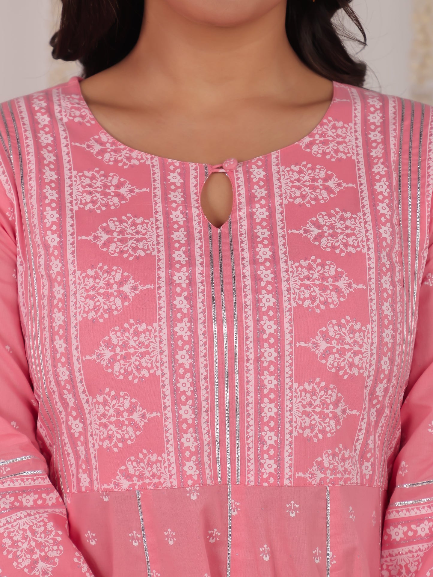 Soft Cotton Block Anarkali Pink Kurta