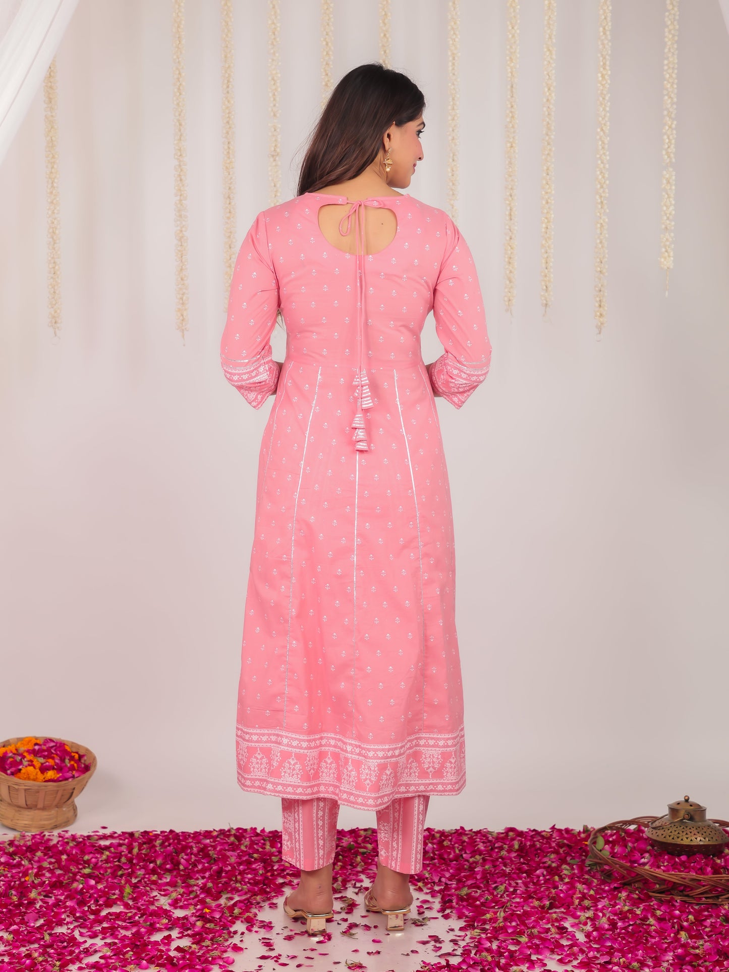Soft Cotton Block Anarkali Pink Kurta