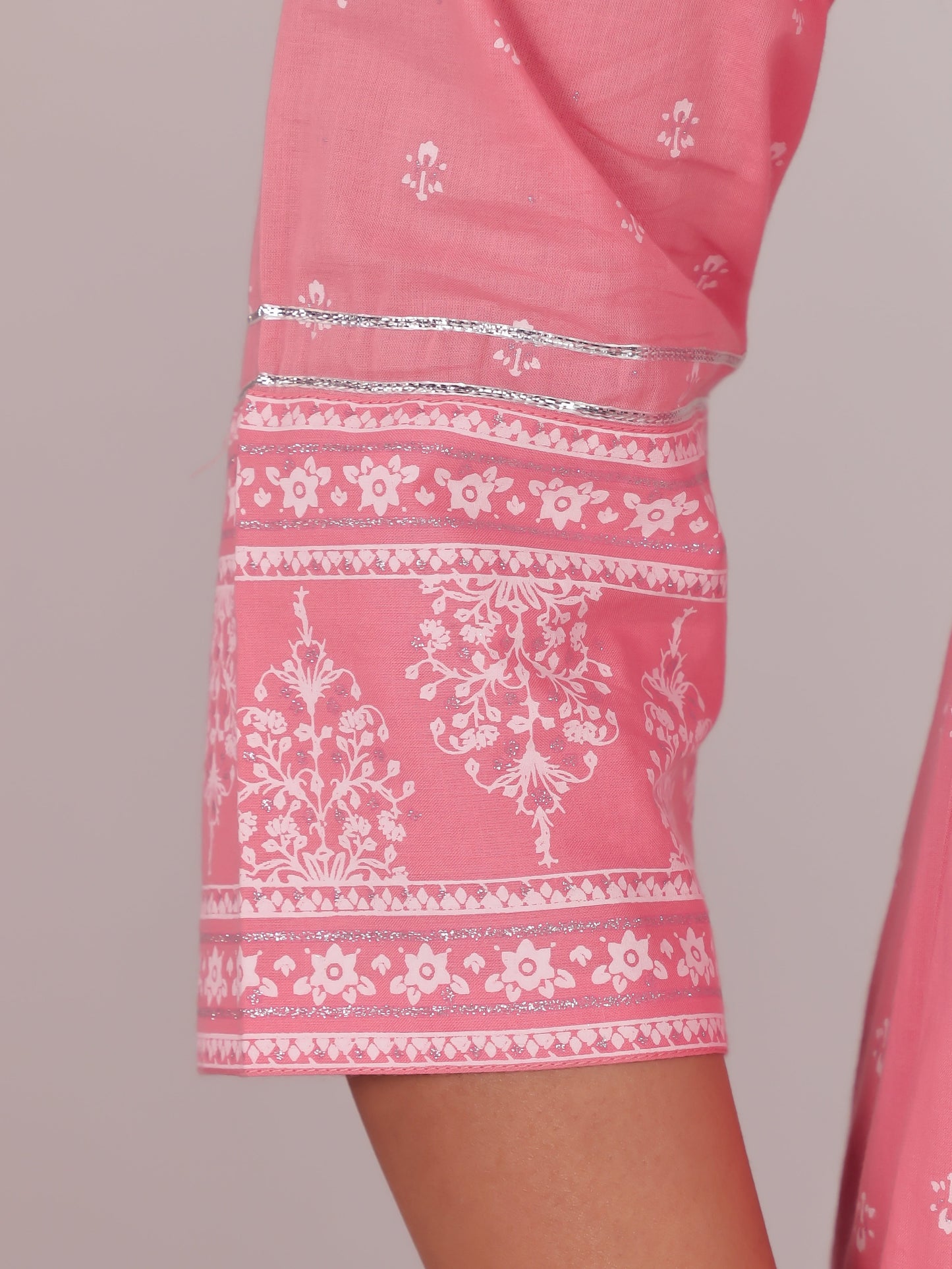 Soft Cotton Block Anarkali Pink Kurta