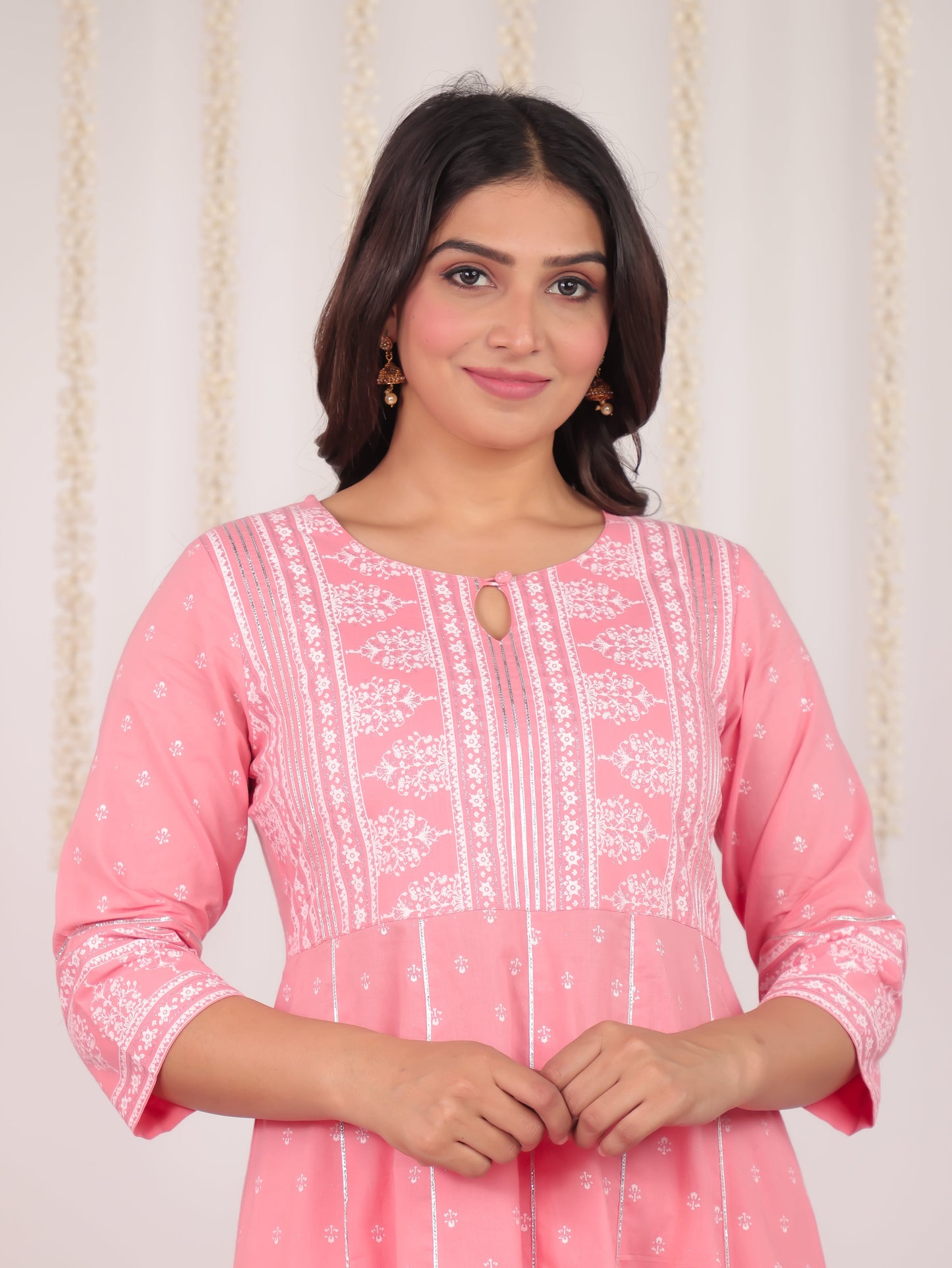 Soft Cotton Block Anarkali Pink Kurta