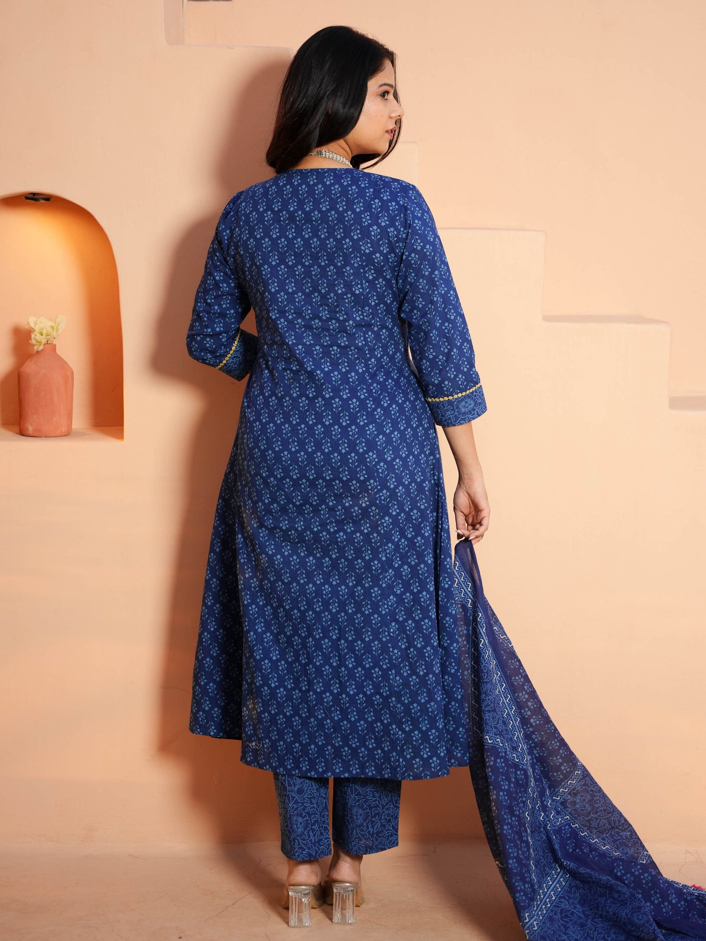 Embroidered Soft Cotton Butti Panelled Blue