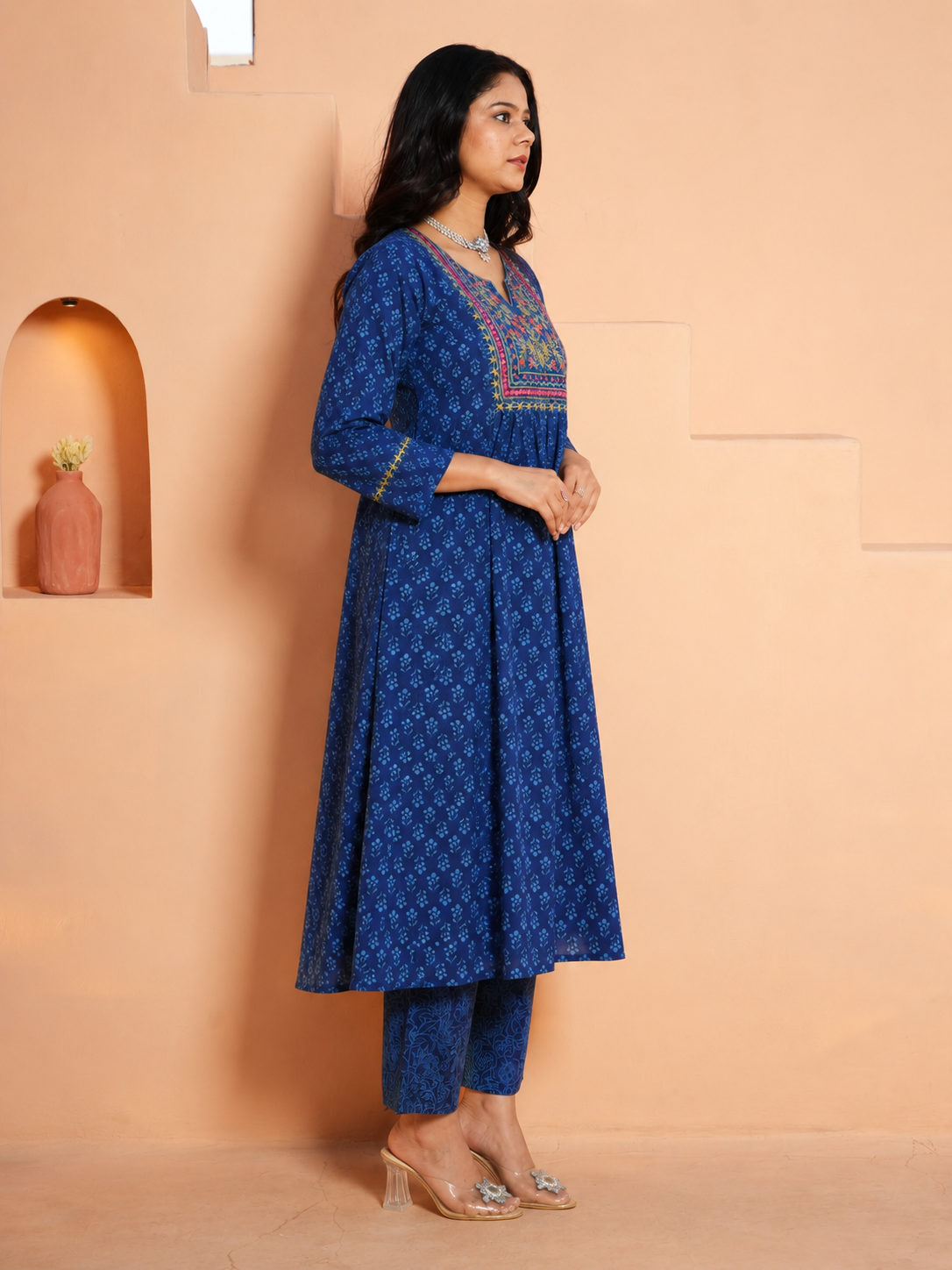 Embroidered Soft Cotton Butti Panelled Blue
