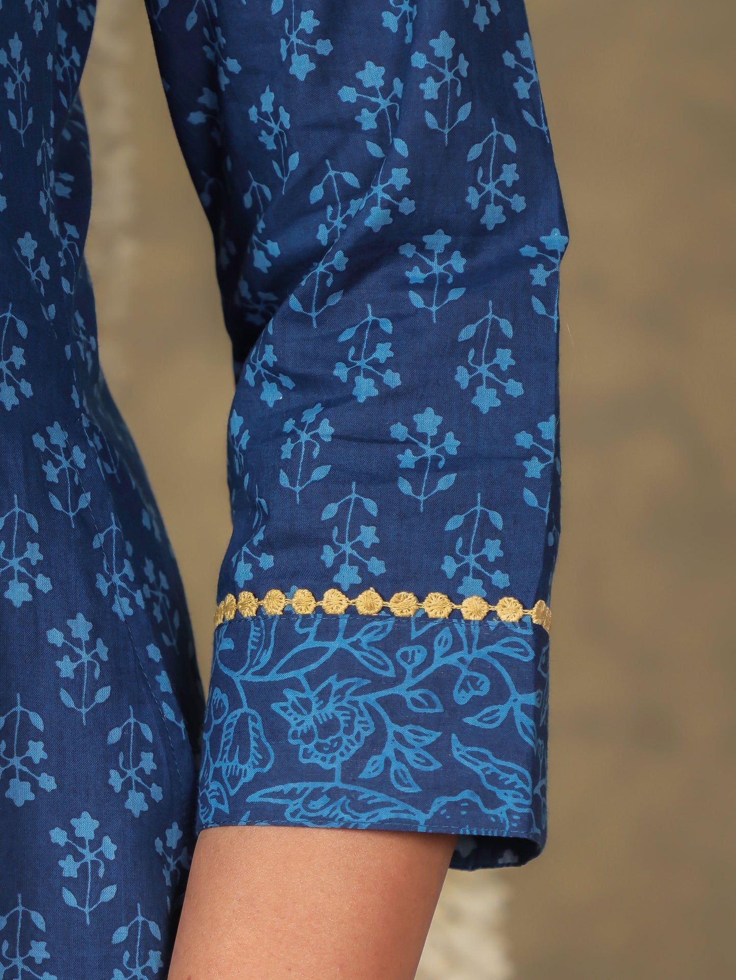 Embroidered Soft Cotton Butti Panelled Blue