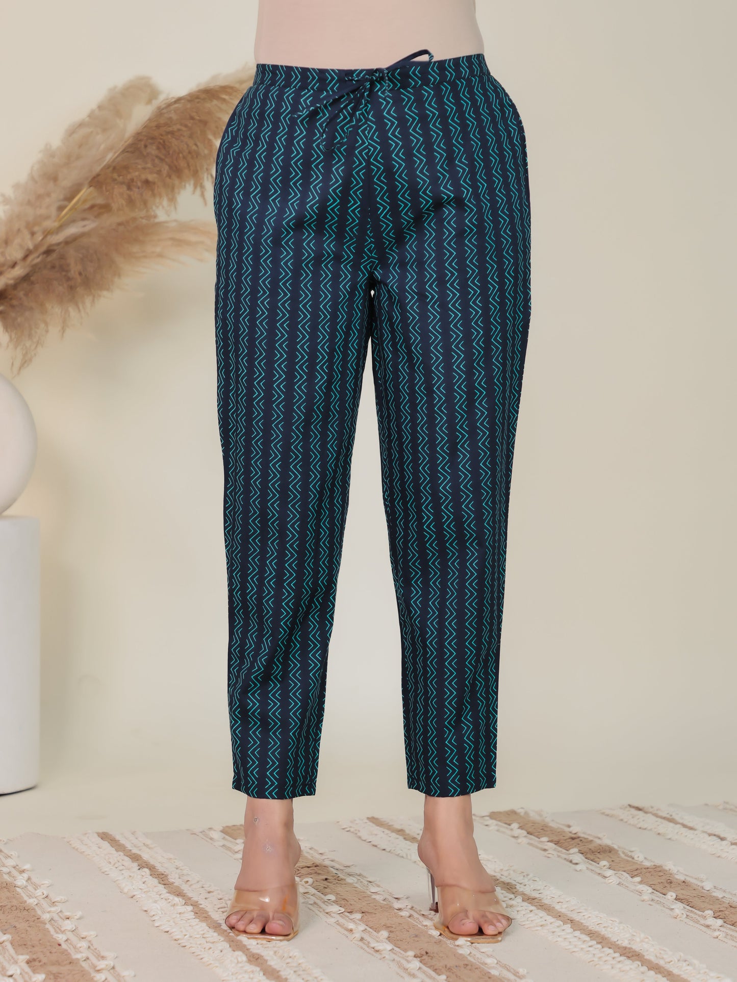 Soft Cotton Striped Blue Tapered Trousers