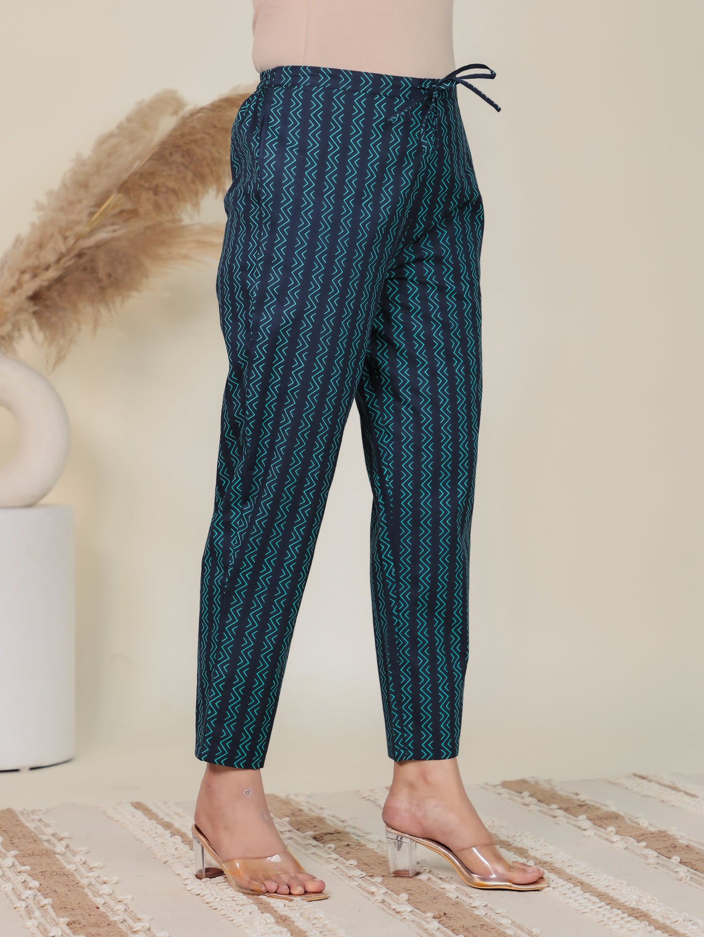 Soft Cotton Striped Blue Tapered Trousers