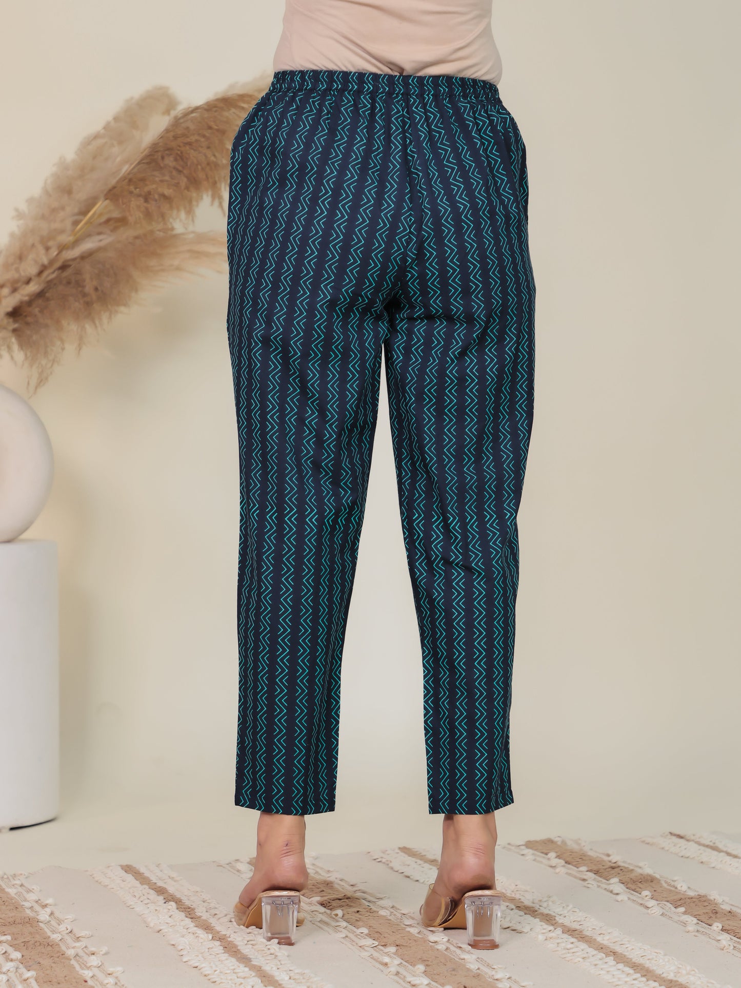 Soft Cotton Striped Blue Tapered Trousers