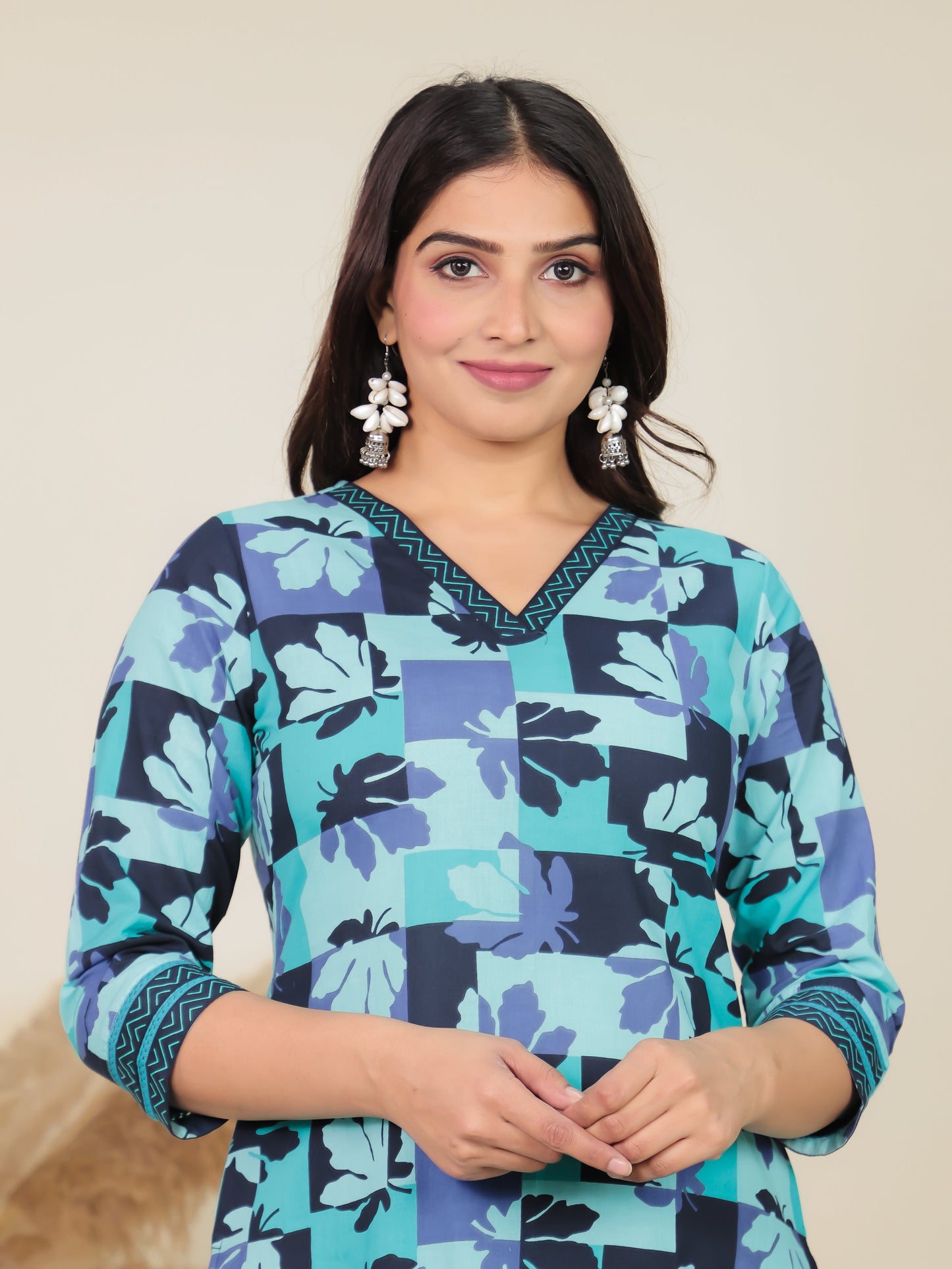 Soft Cotton Geometric Straight Green Kurta