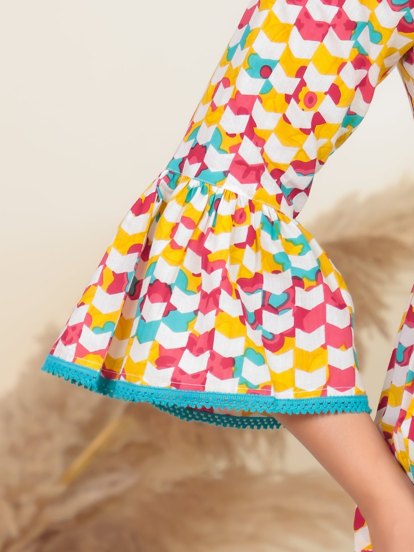 Soft Cotton Geometric Tiered Multicolor Dress