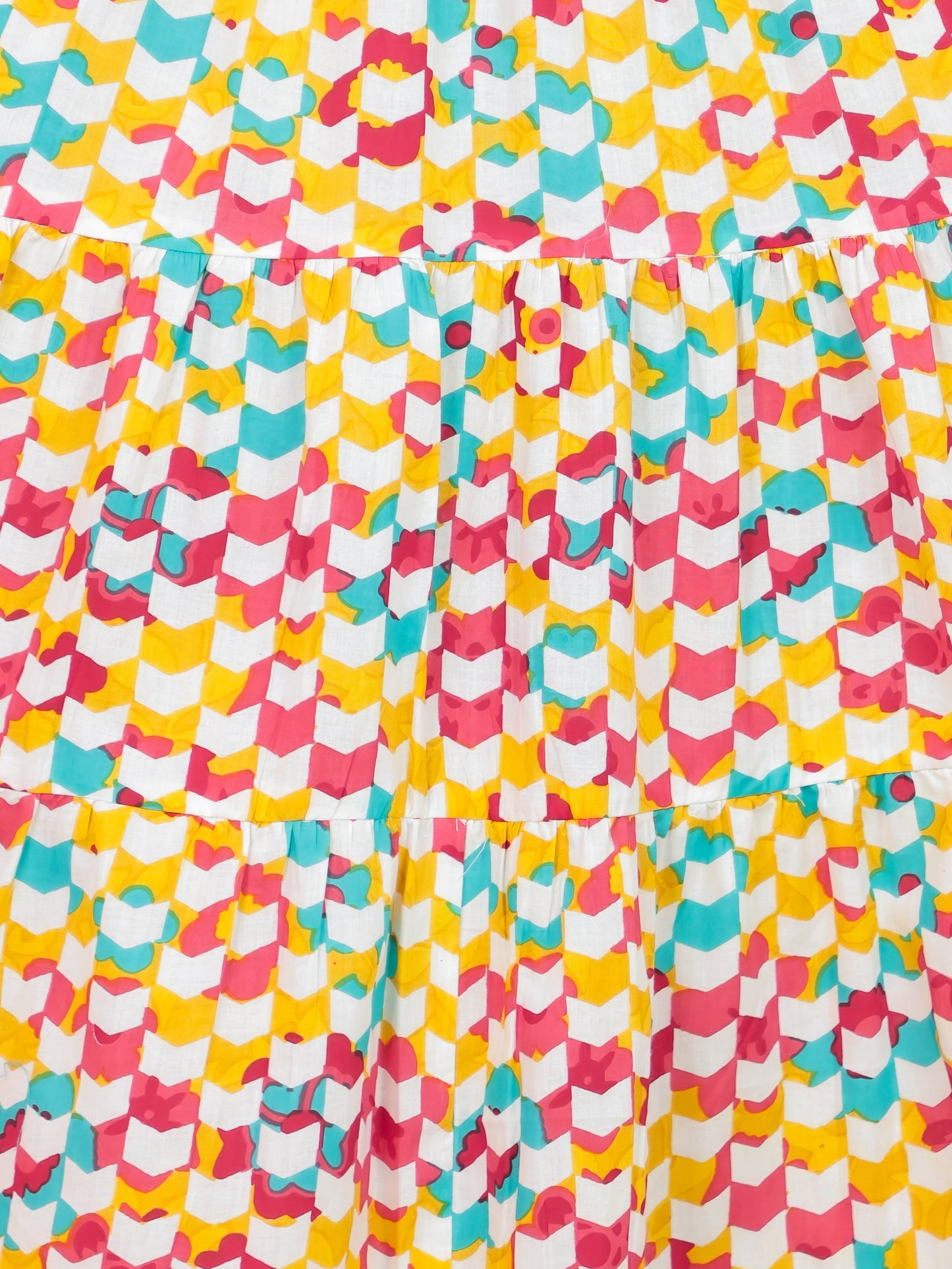 Soft Cotton Geometric Tiered Multicolor Dress