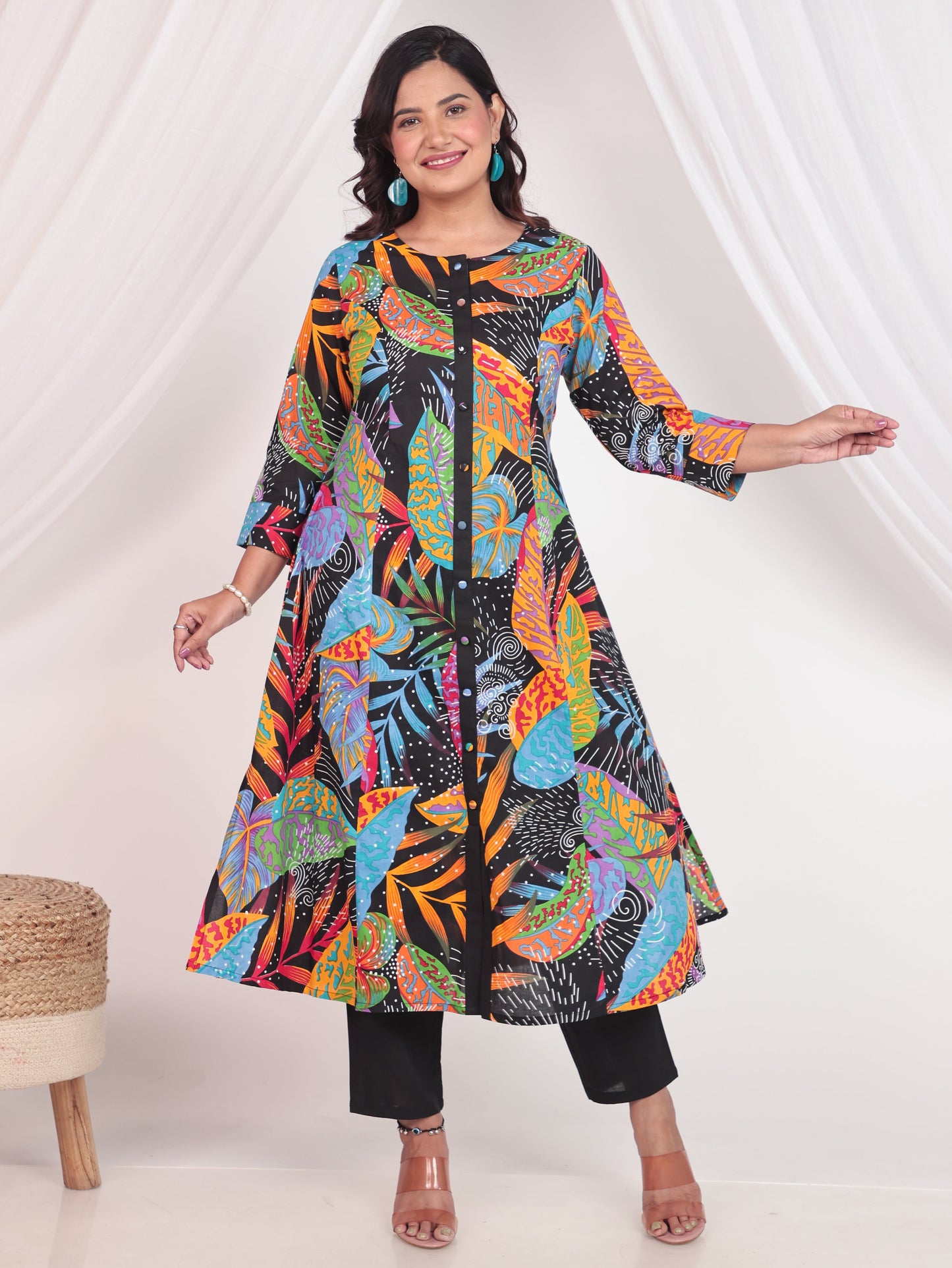 Soft Cotton Foliage A-line Multicolor Kurta