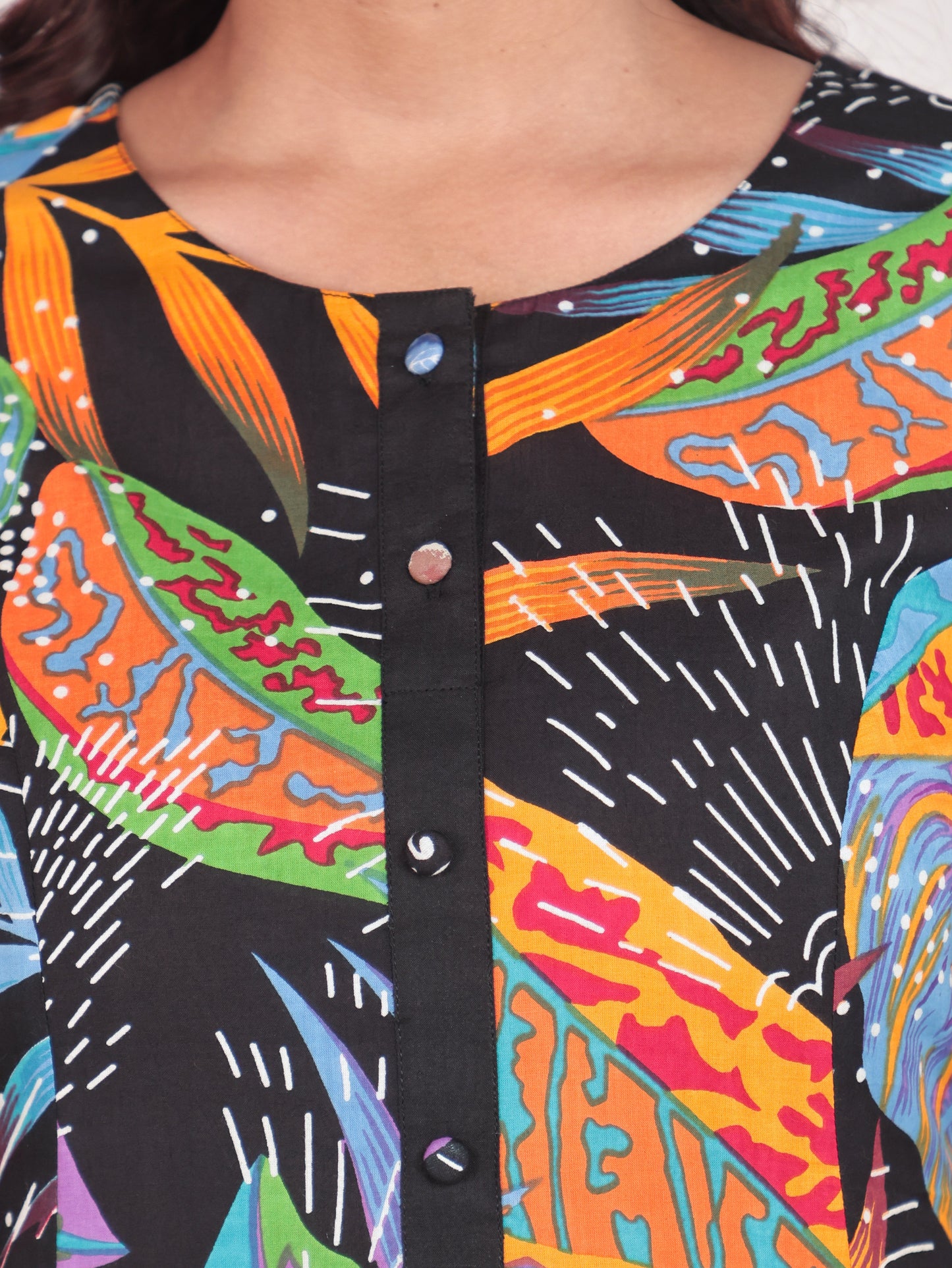Soft Cotton Foliage A-line Multicolor Kurta