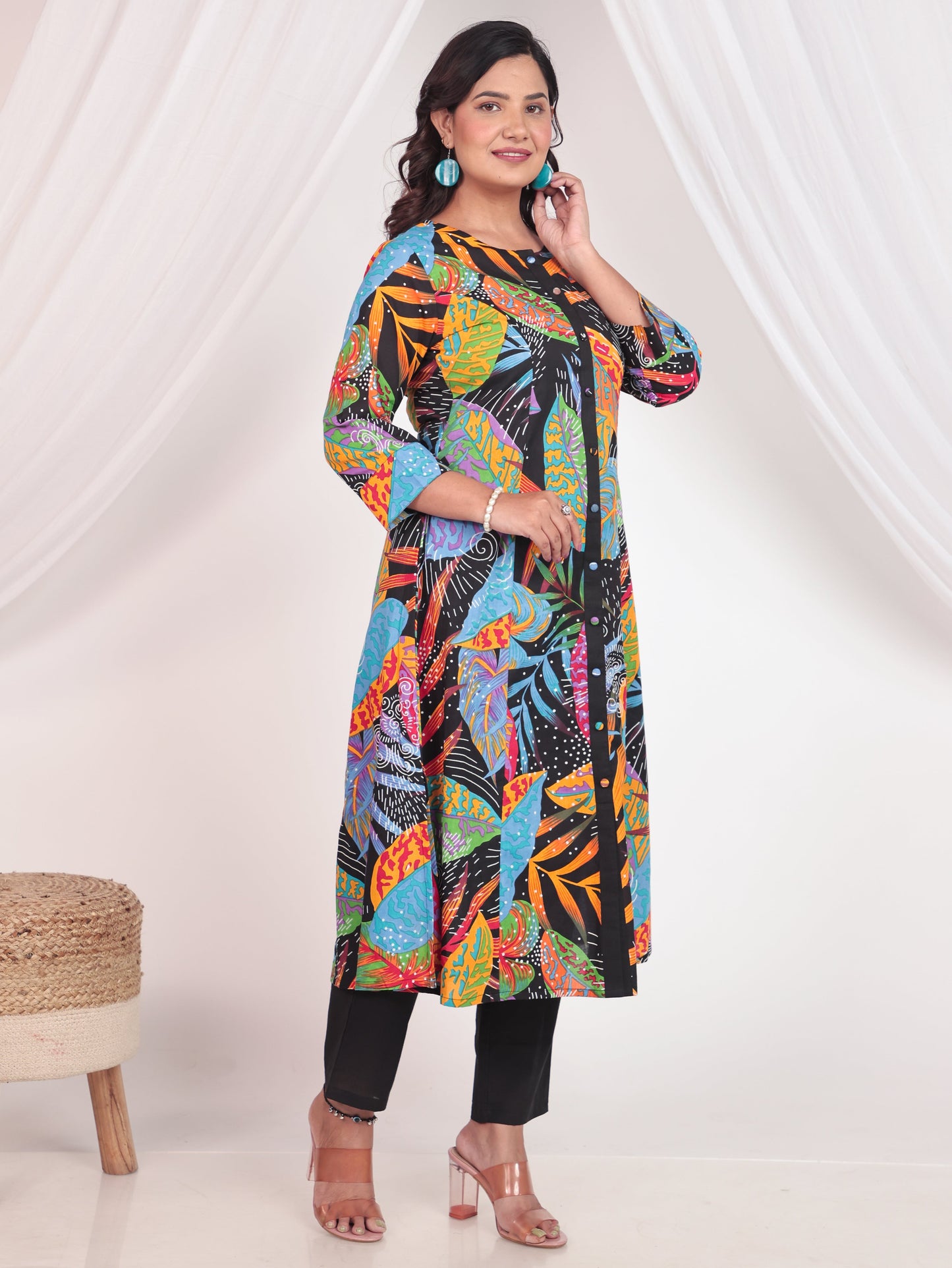 Soft Cotton Foliage A-line Multicolor Kurta