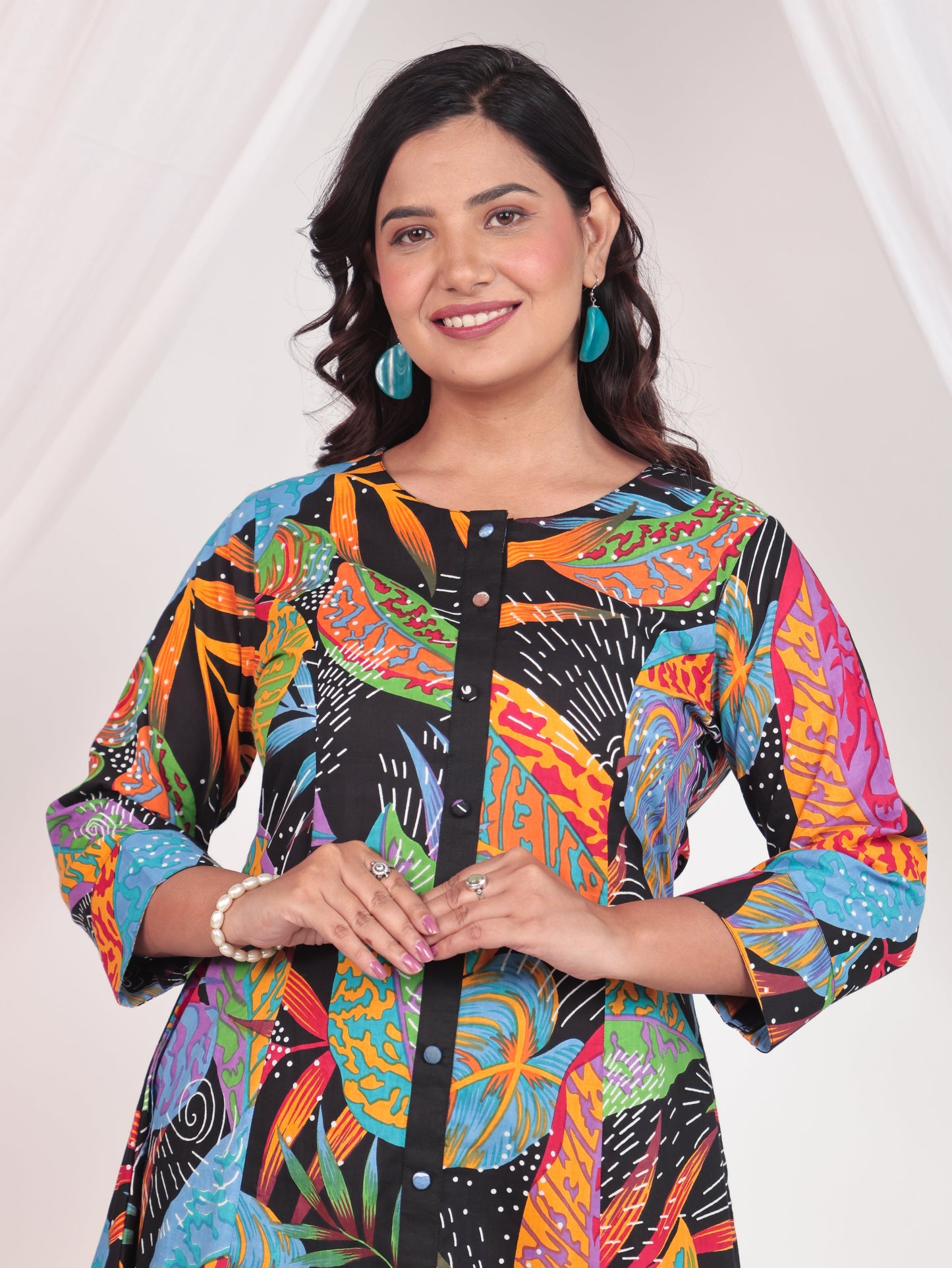 Soft Cotton Foliage A-line Multicolor Kurta