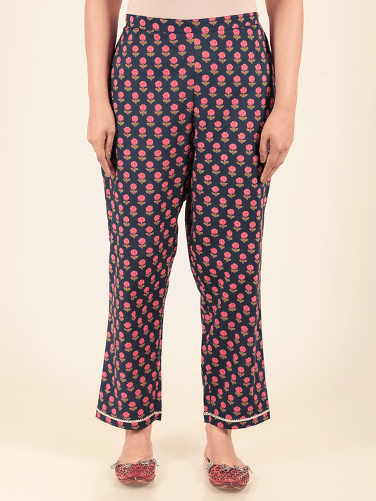 Soft Cotton Block Blue Tapered Trousers