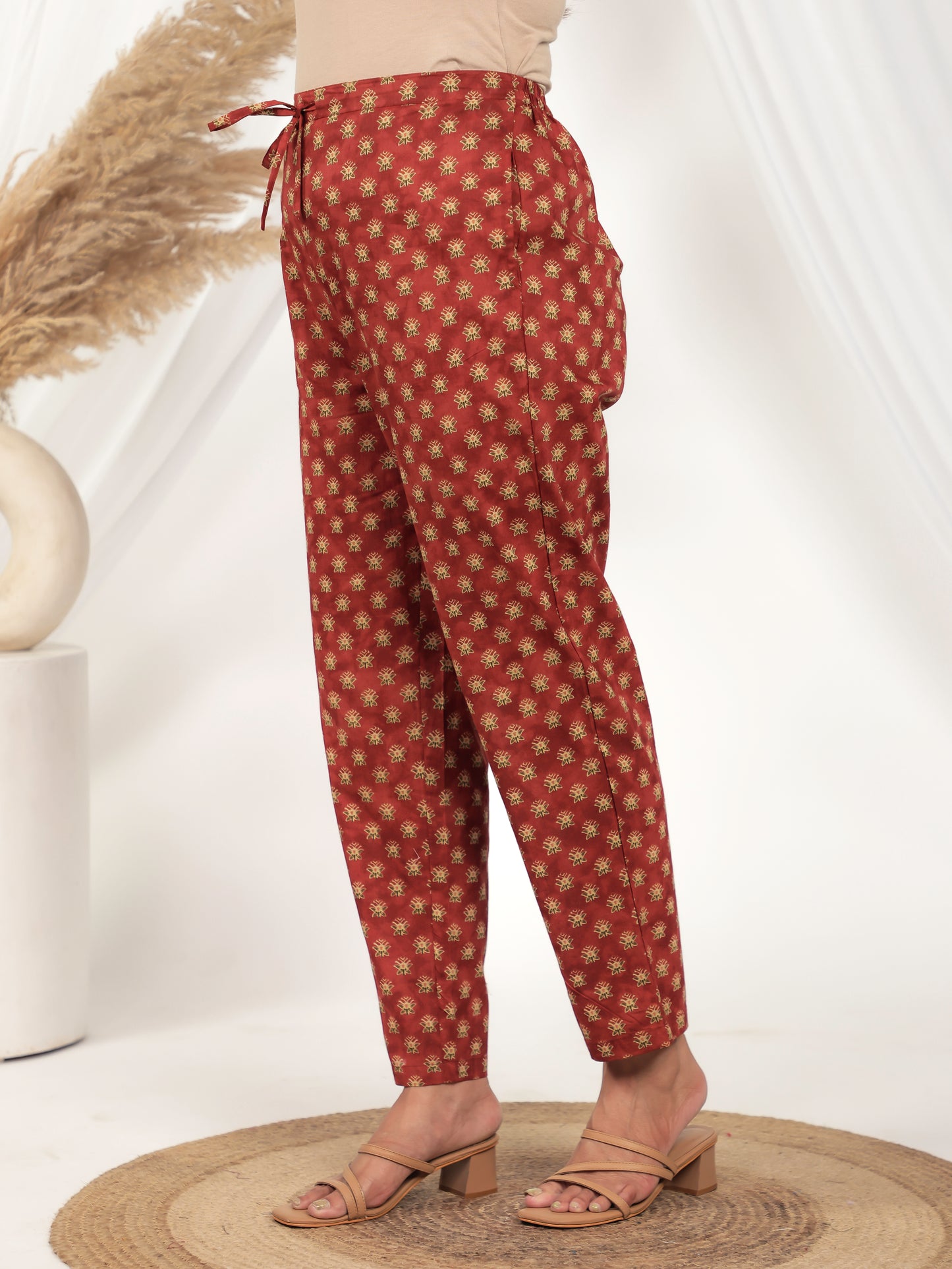 Soft Cotton Floral Rust Tapered Trousers