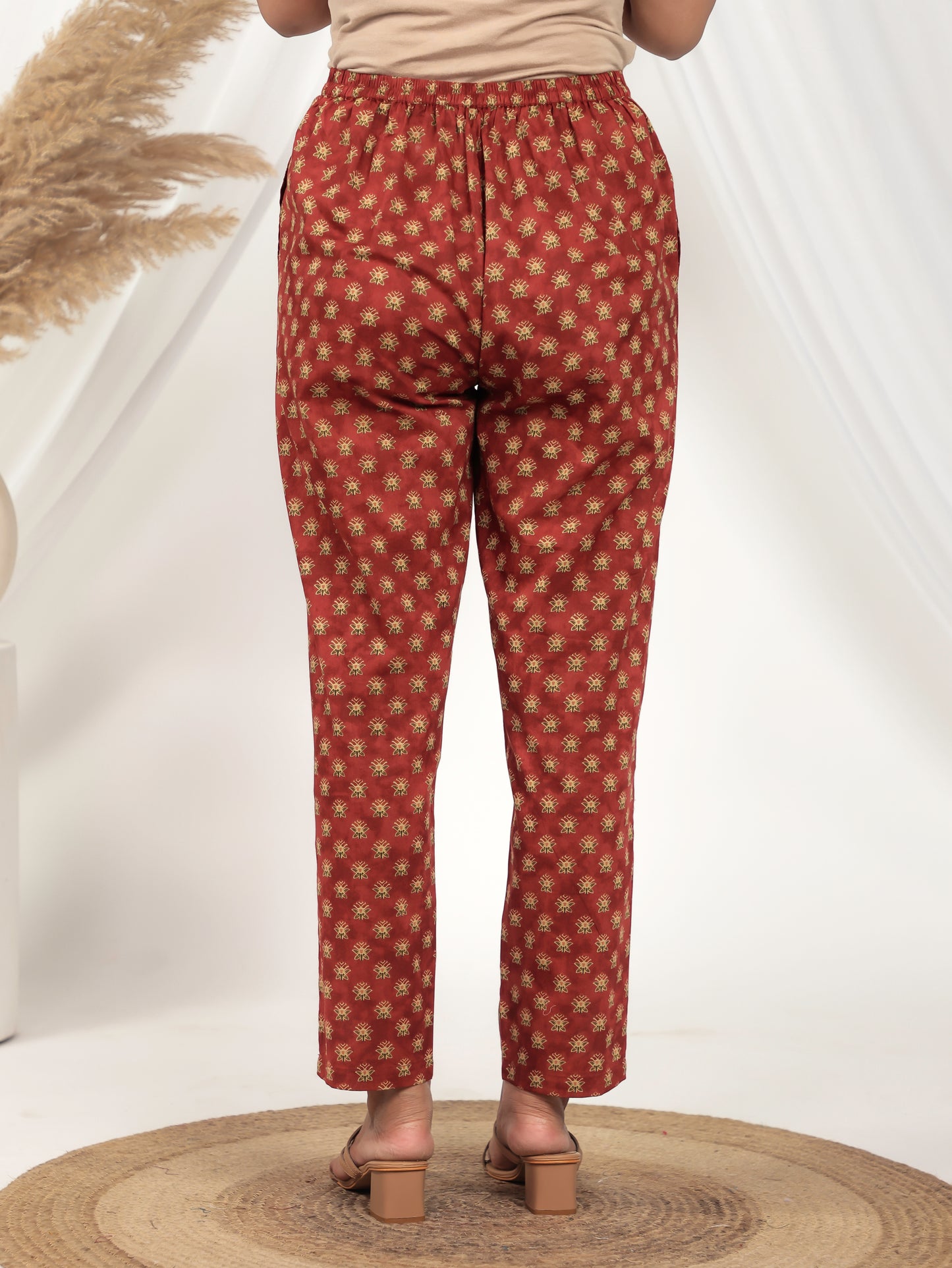Soft Cotton Floral Rust Tapered Trousers