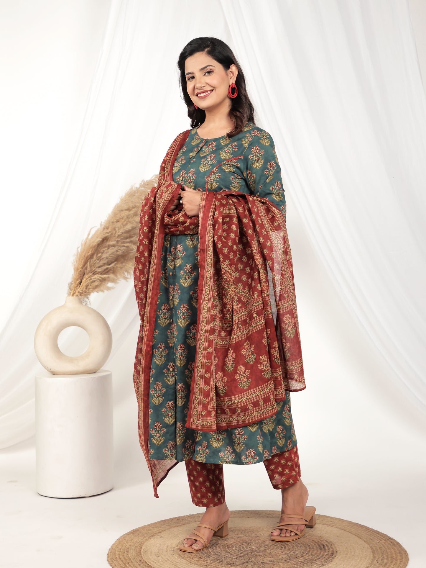 Voile Cotton Floral Rust Dupatta