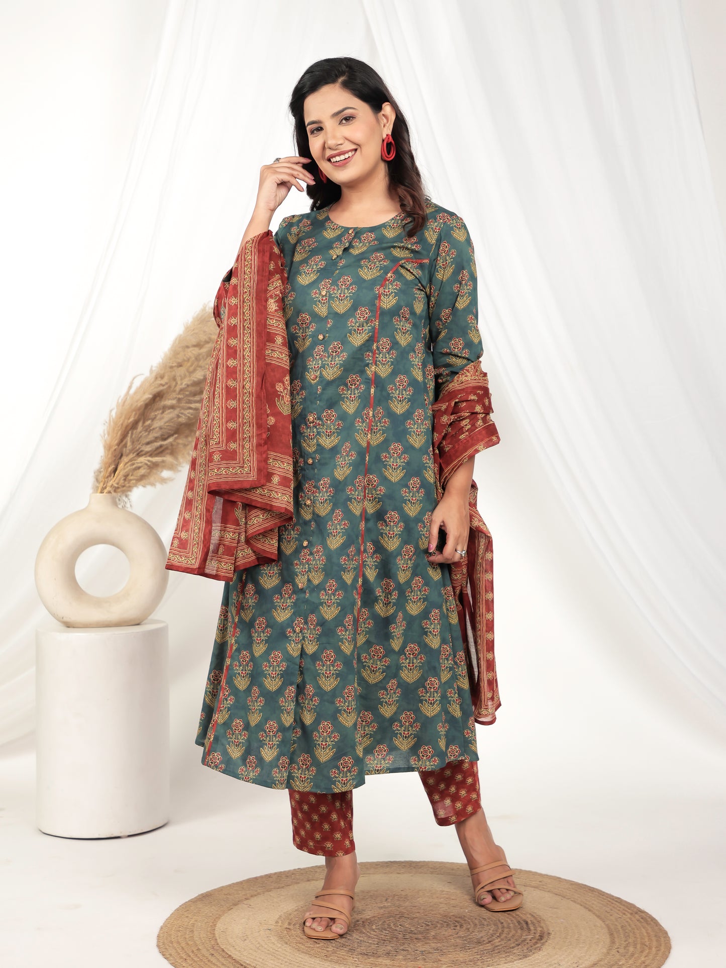 Voile Cotton Floral Rust Dupatta