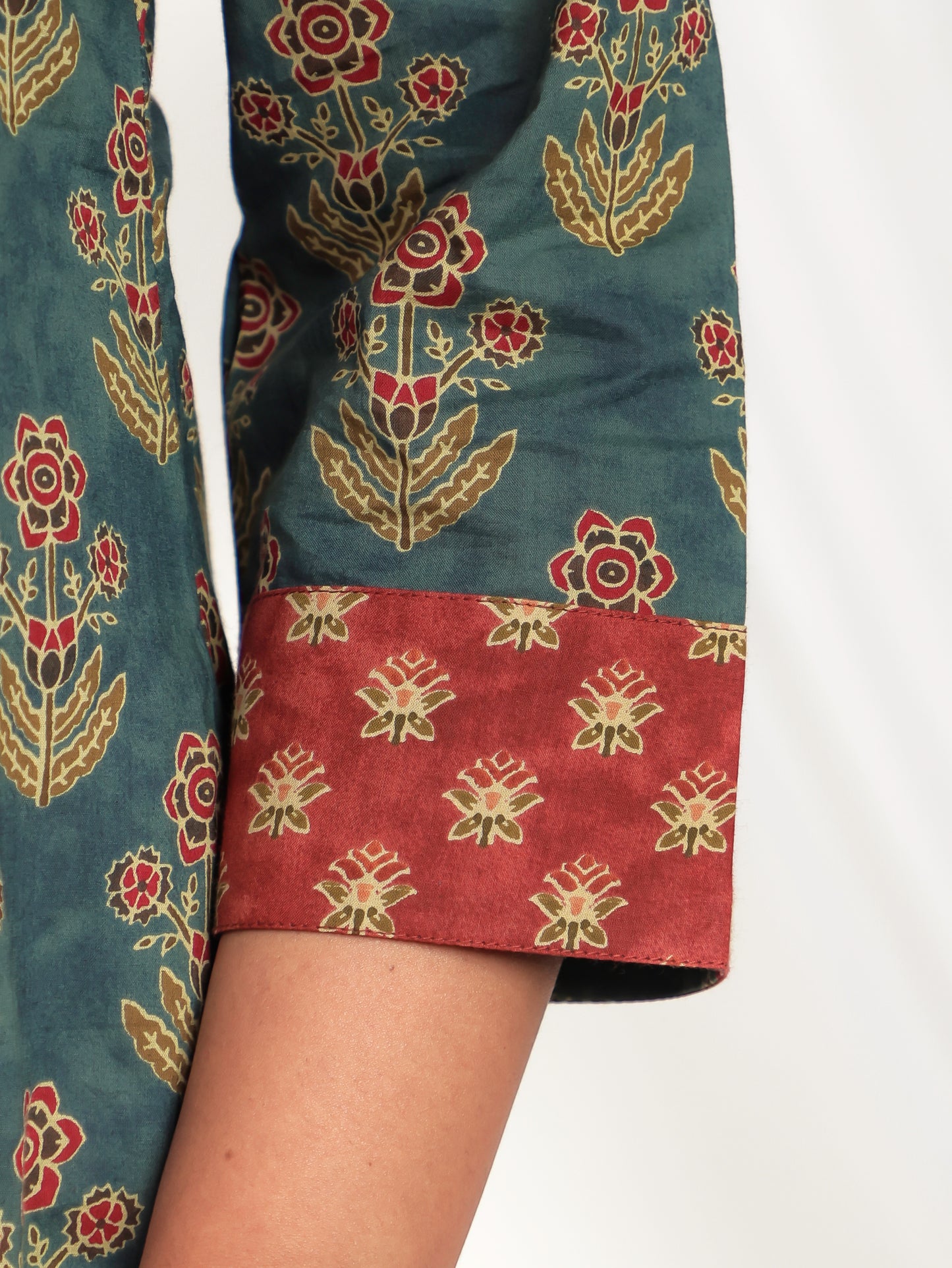 Soft Cotton Floral A-line Green Kurta