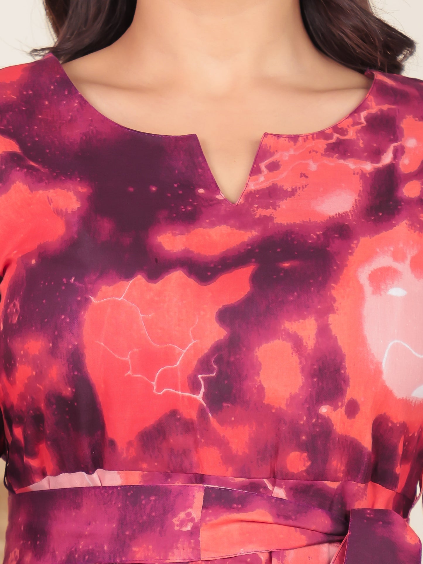 Soft Cotton Abstract Flared Orange Dress