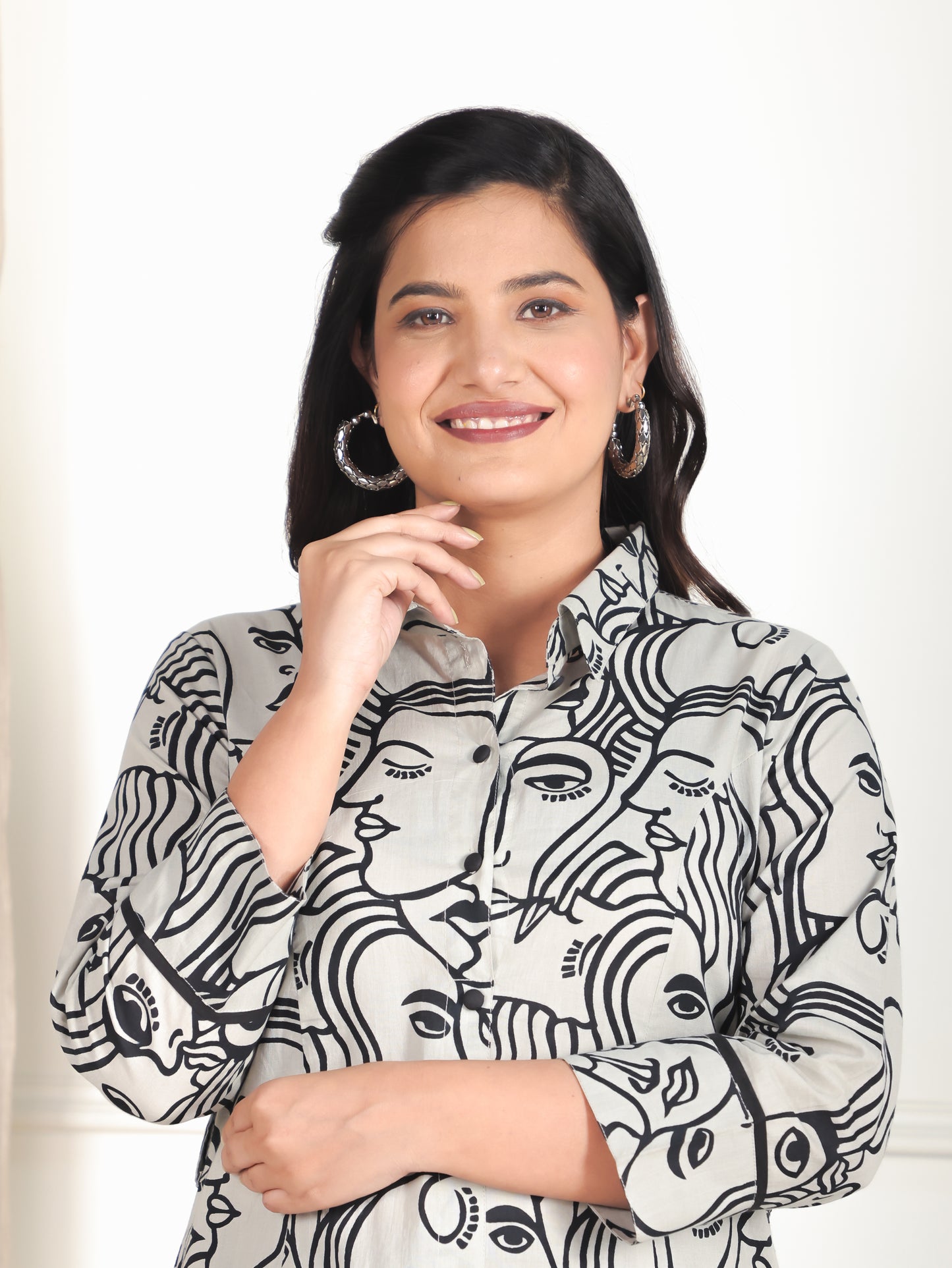 Embroidered Soft Cotton Abstract High Low Grey Kurta