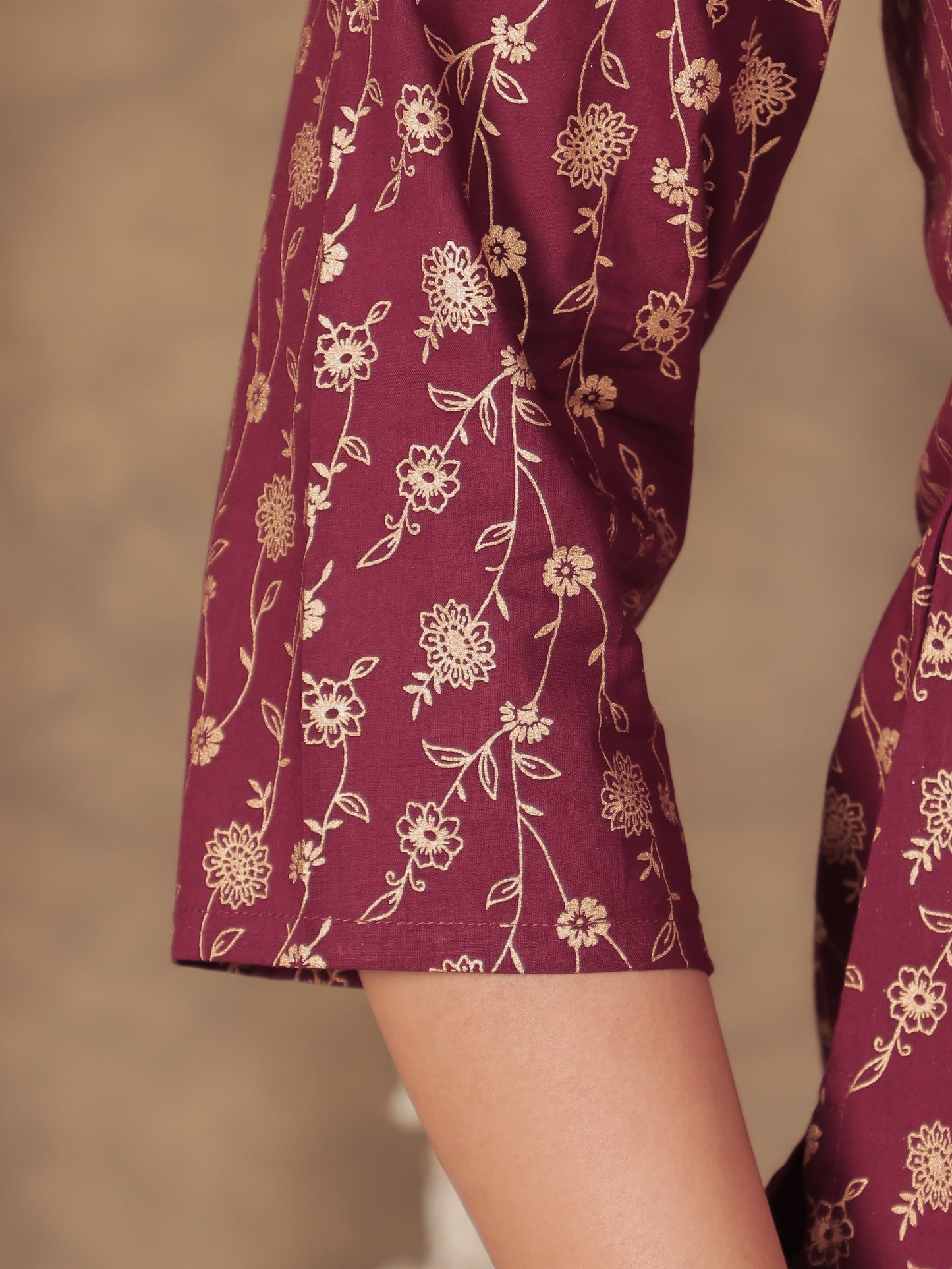 Soft Cotton Floral Straight Maroon Kurti