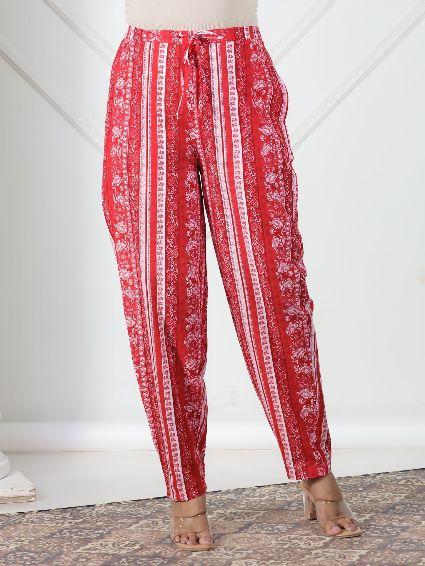 Soft Cotton Striped Red Tapered Trousers