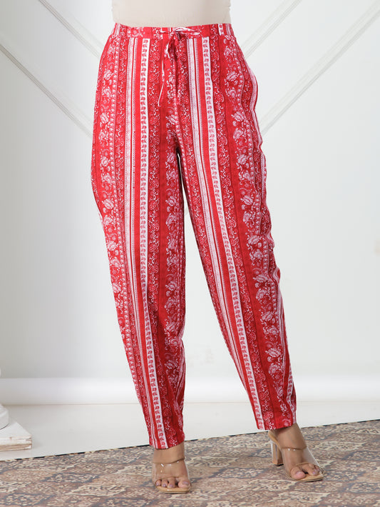 Soft Cotton Striped Red Tapered Trousers