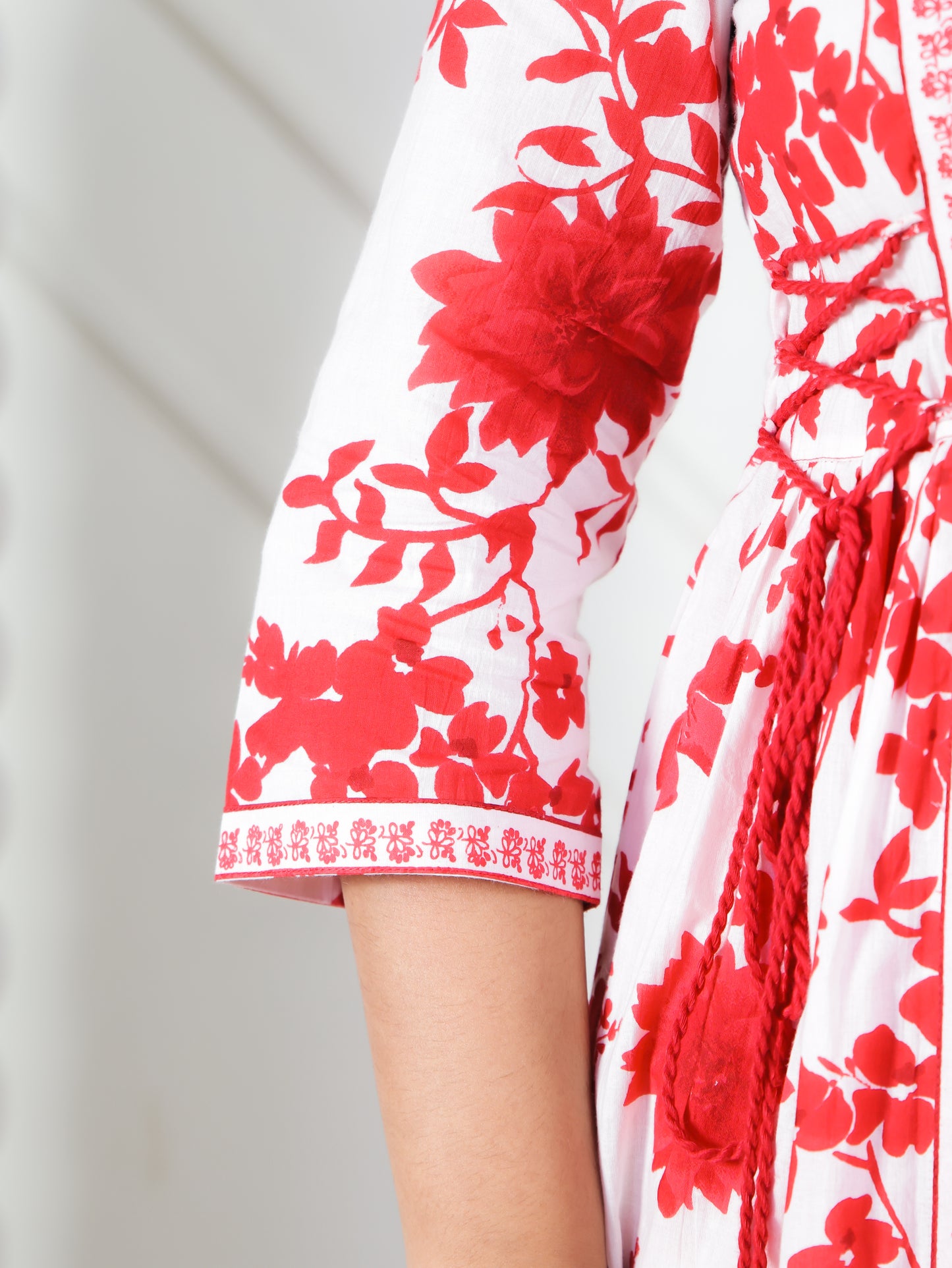 Soft Cotton Floral Flared Red Kurta