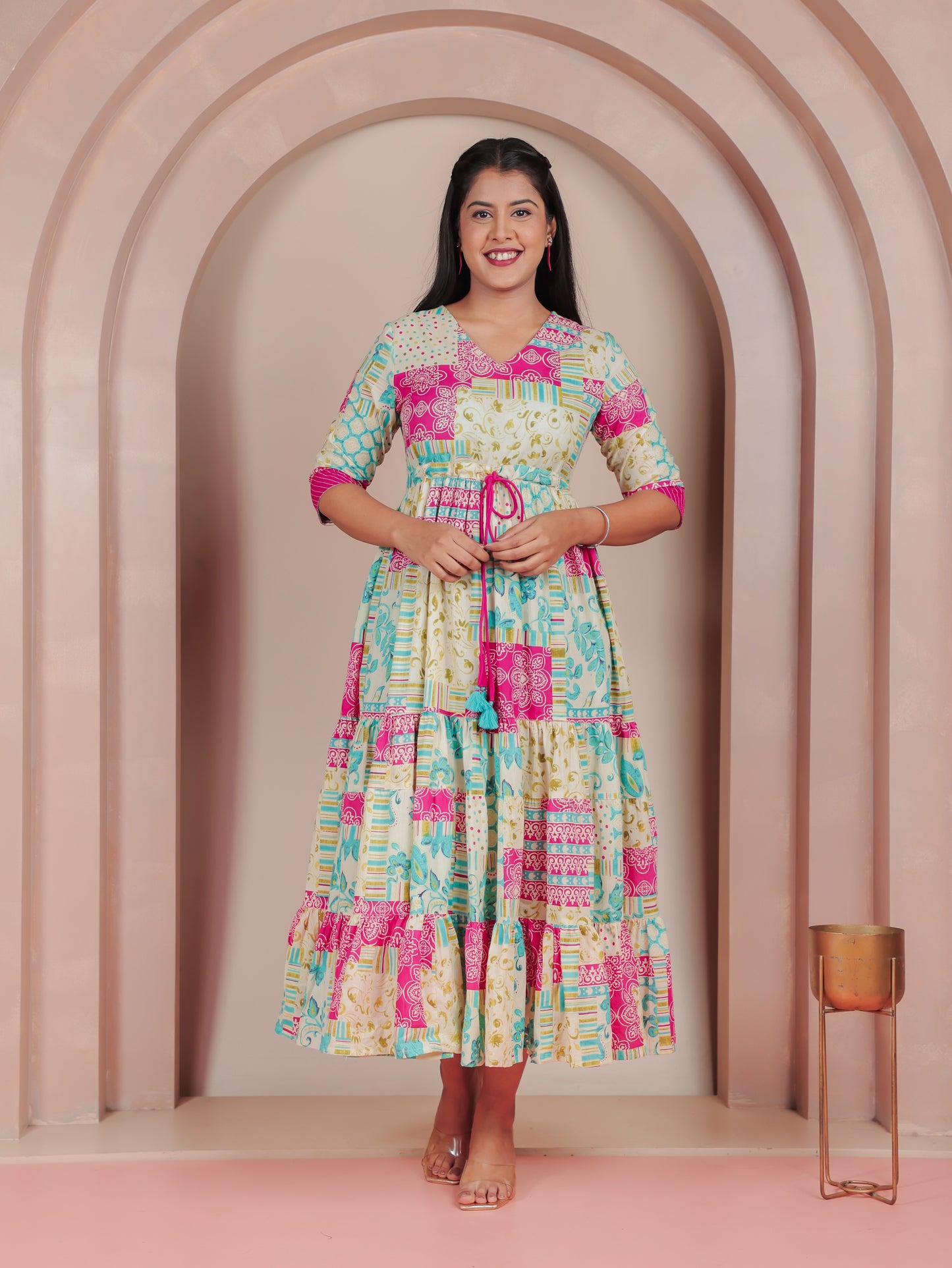 Soft Cotton Abstract Anarkali Multicoloured Dress