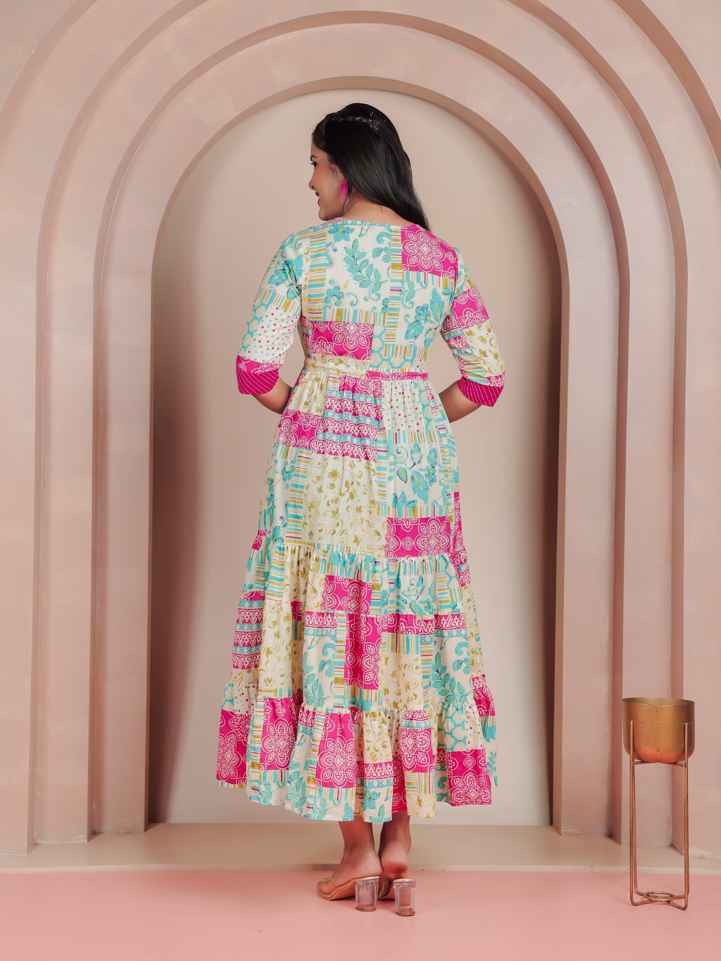 Soft Cotton Abstract Anarkali Multicoloured Dress