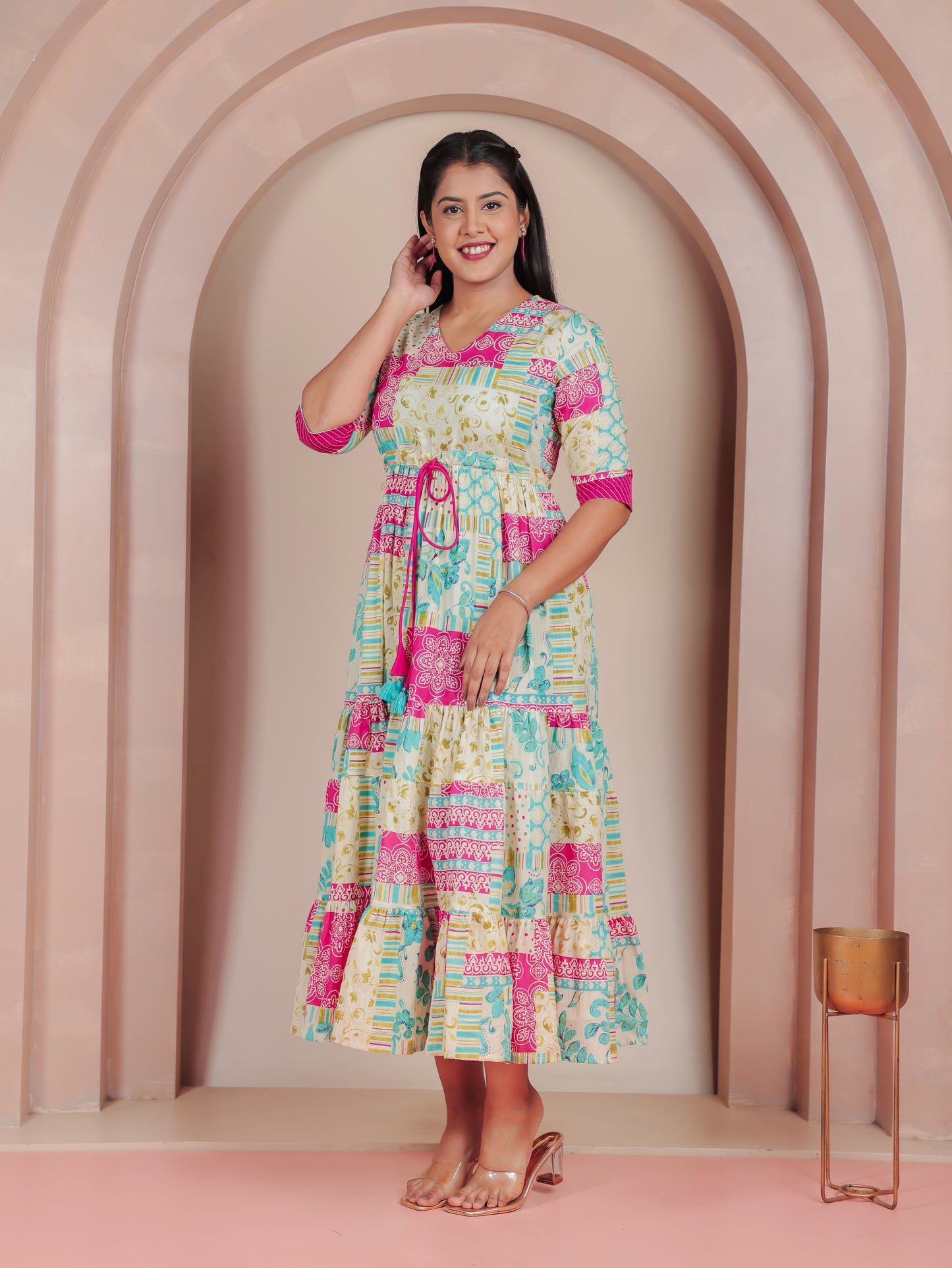 Soft Cotton Abstract Anarkali Multicoloured Dress