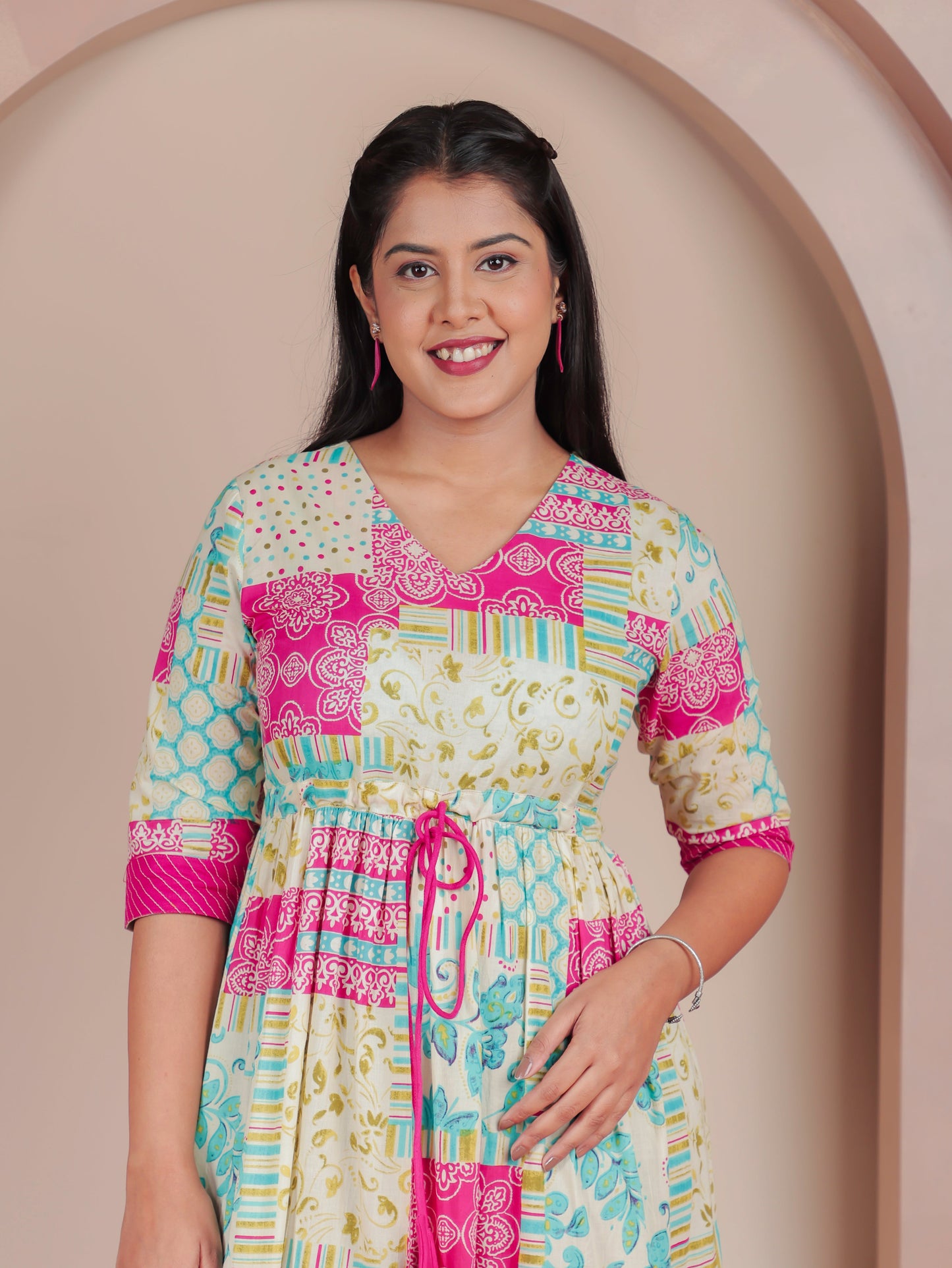 Soft Cotton Abstract Anarkali Multicoloured Dress