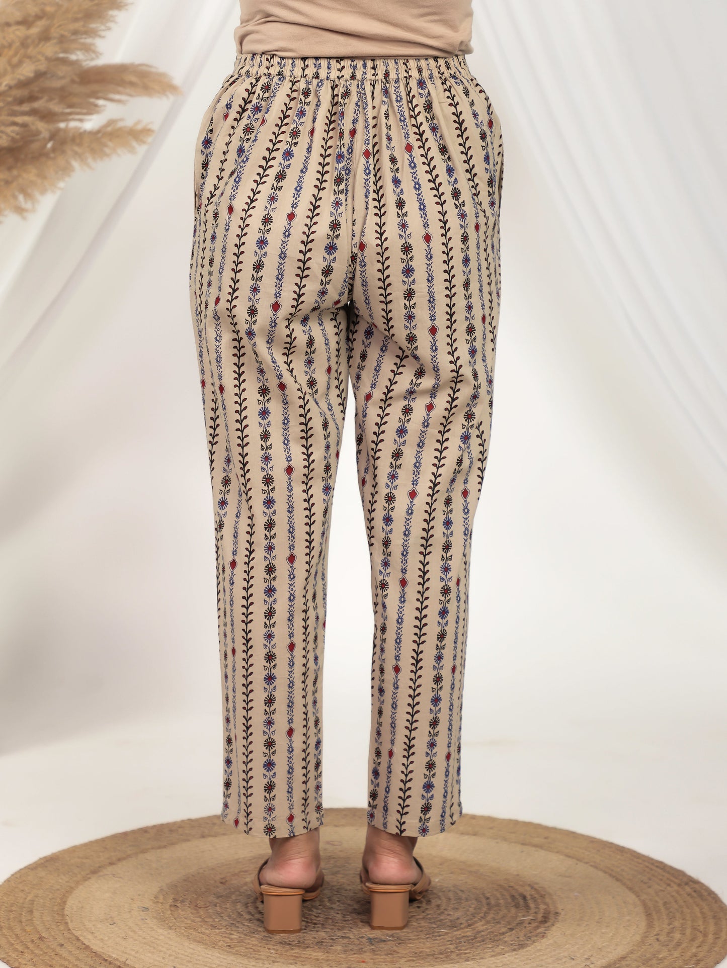 Soft Cotton Striped Beige Tapered Trousers