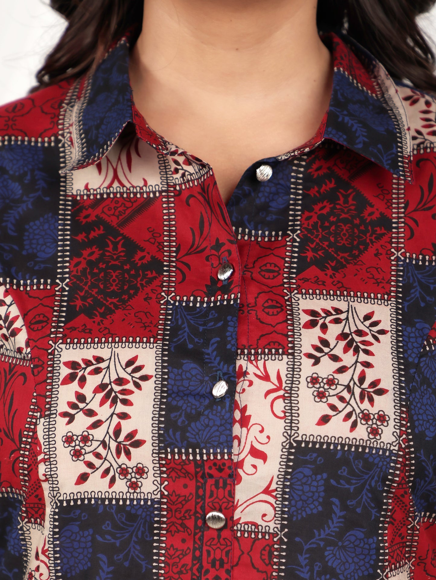 Soft Cotton Patchwork High Low Red Kurta