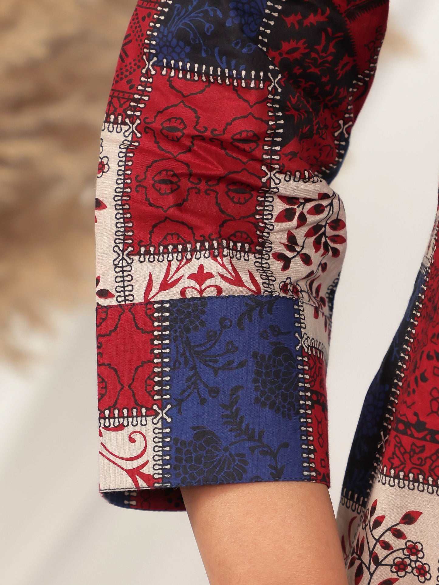 Soft Cotton Patchwork High Low Red Kurta