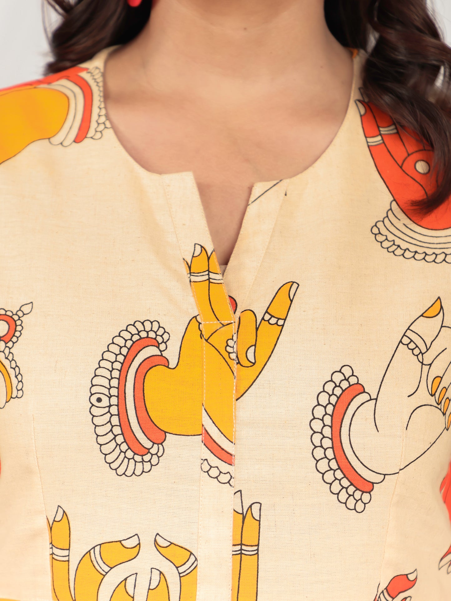 Linen Cotton Abstract Beige Kurta