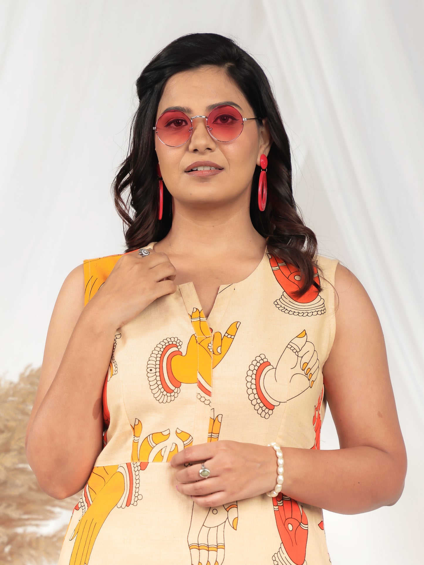 Linen Cotton Abstract Beige Kurta