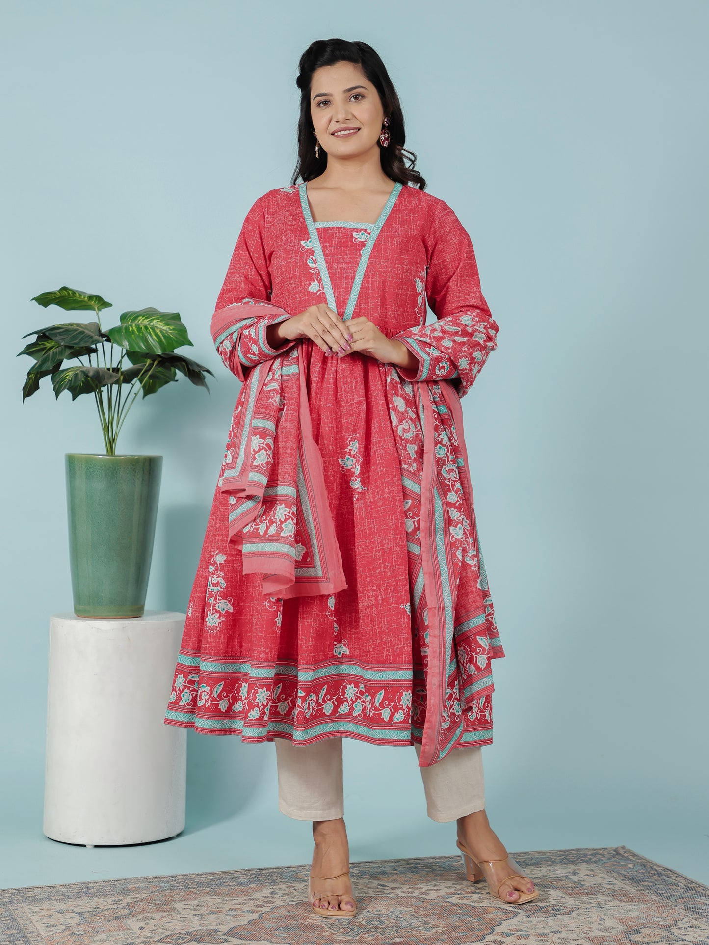 Cotton Voile Floral Red Dupatta
