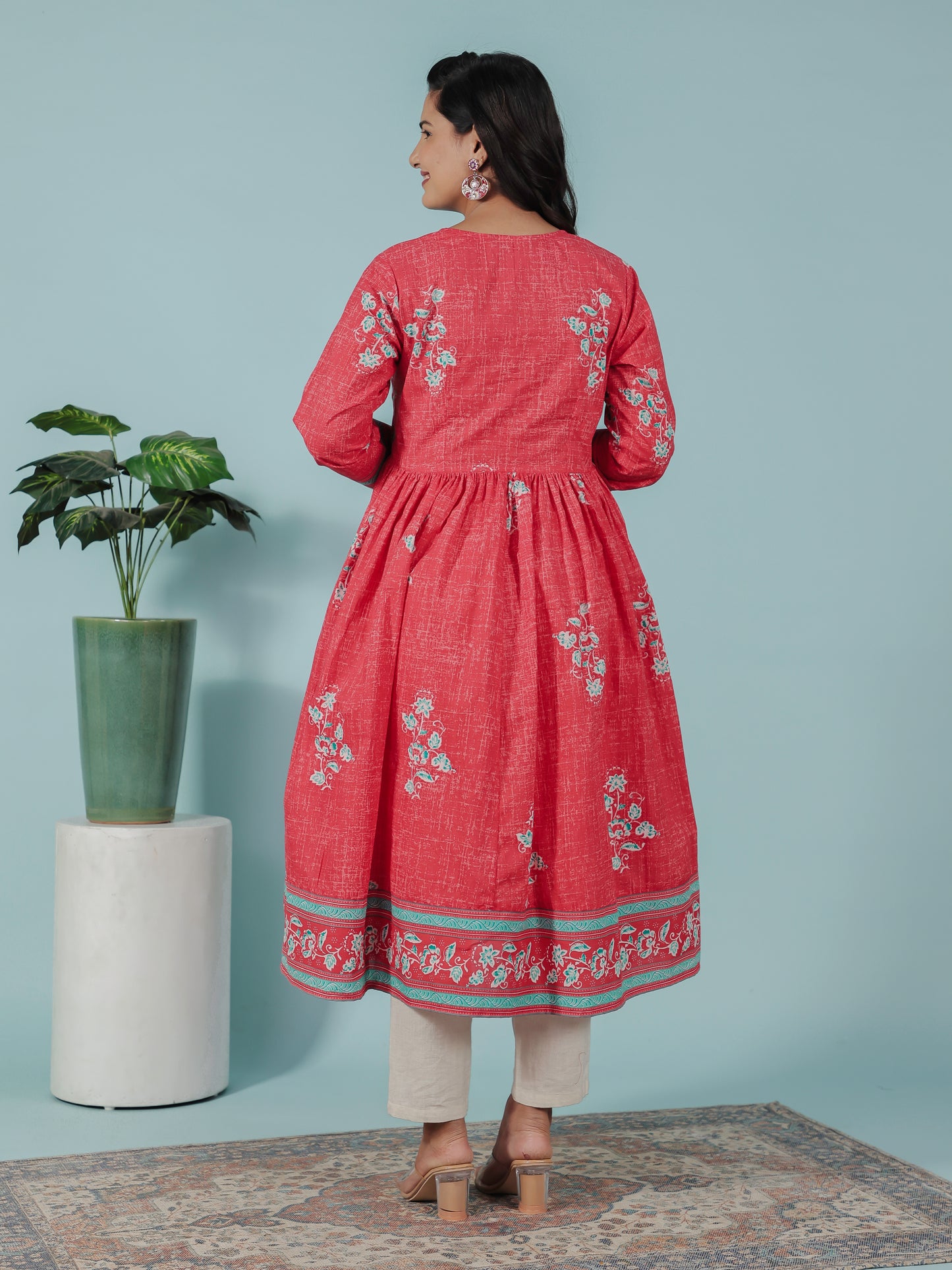 Soft Cotton Floral Anarkali Red Kurta