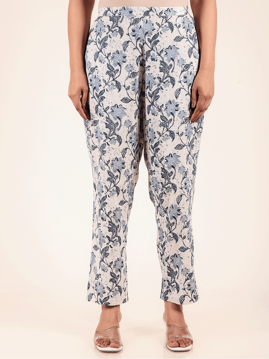 Soft Cotton Floral White Tapered Trousers