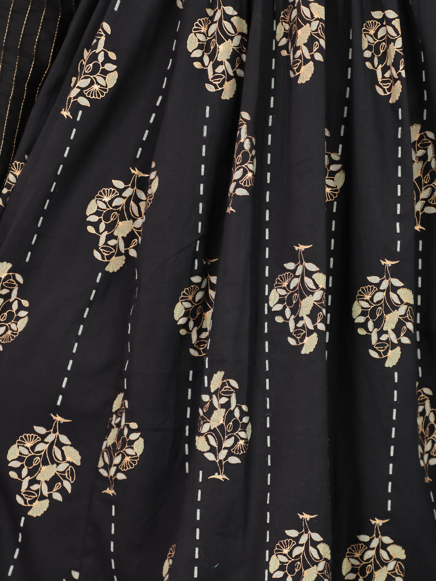Soft Cotton Floral Anarkali Black Kurta