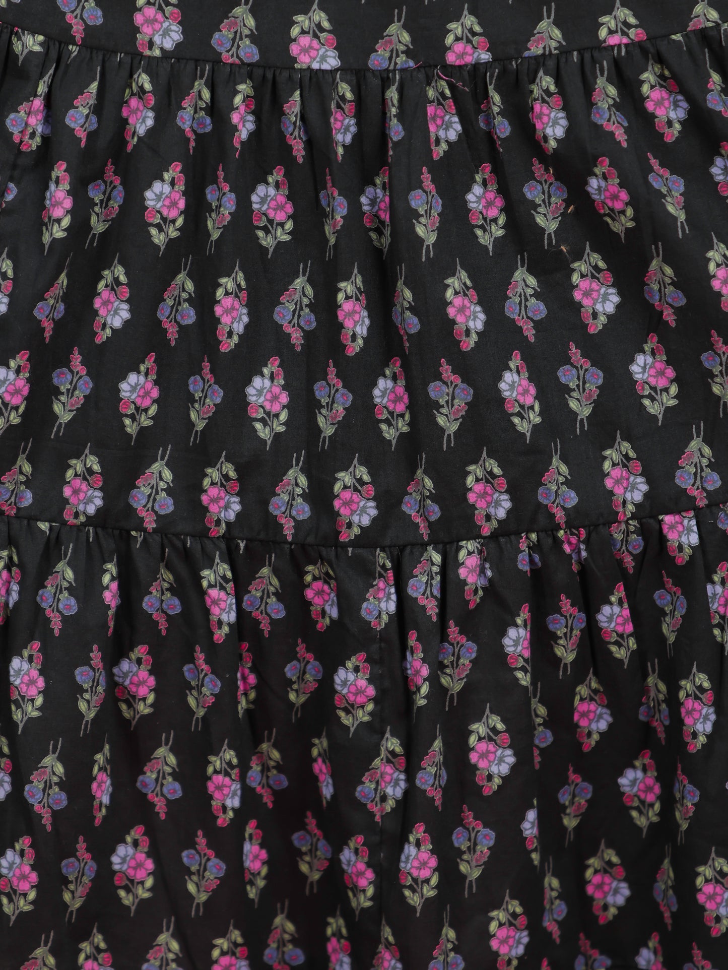 Embroidered Soft Cotton Floral Flared Black Dress