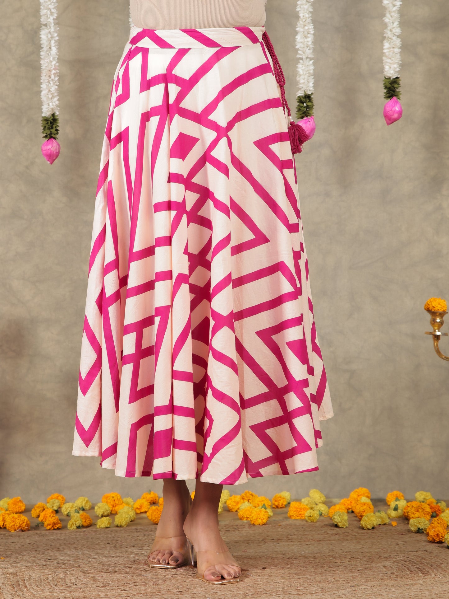 Soft Cotton Geometric Cream Skirt