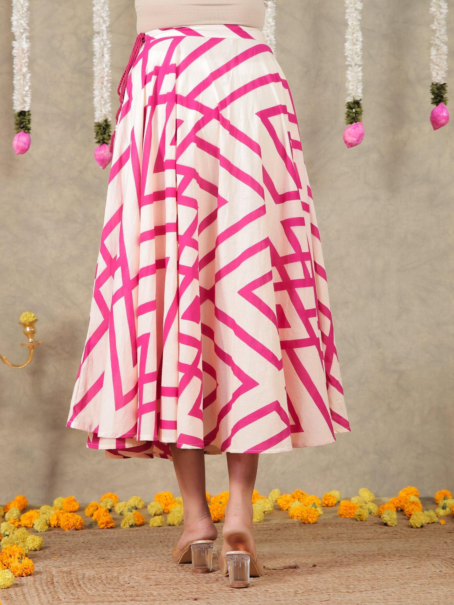 Soft Cotton Geometric Cream Skirt