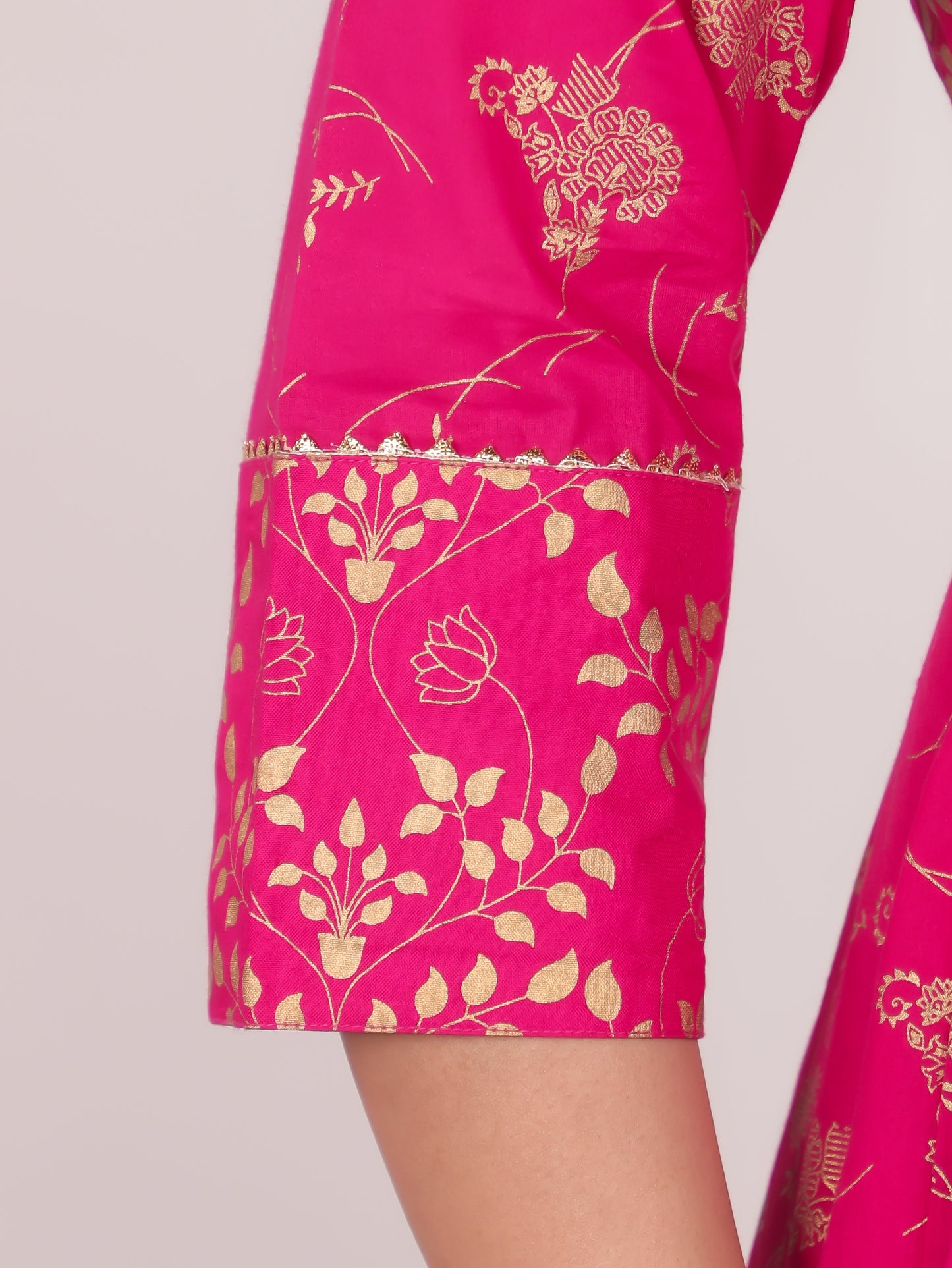 Embroidered Rayon Gold foil Flared Pink Kurta