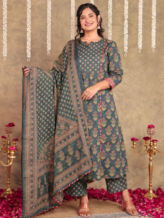 Cotton Voile Abstract Green Dupatta