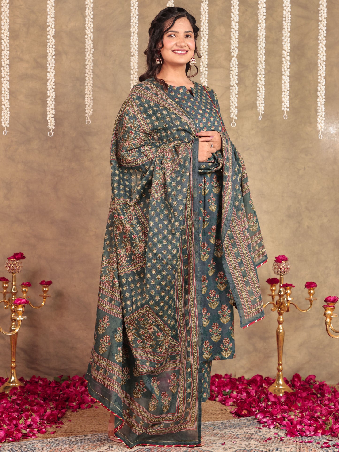 Cotton Voile Abstract Green Dupatta