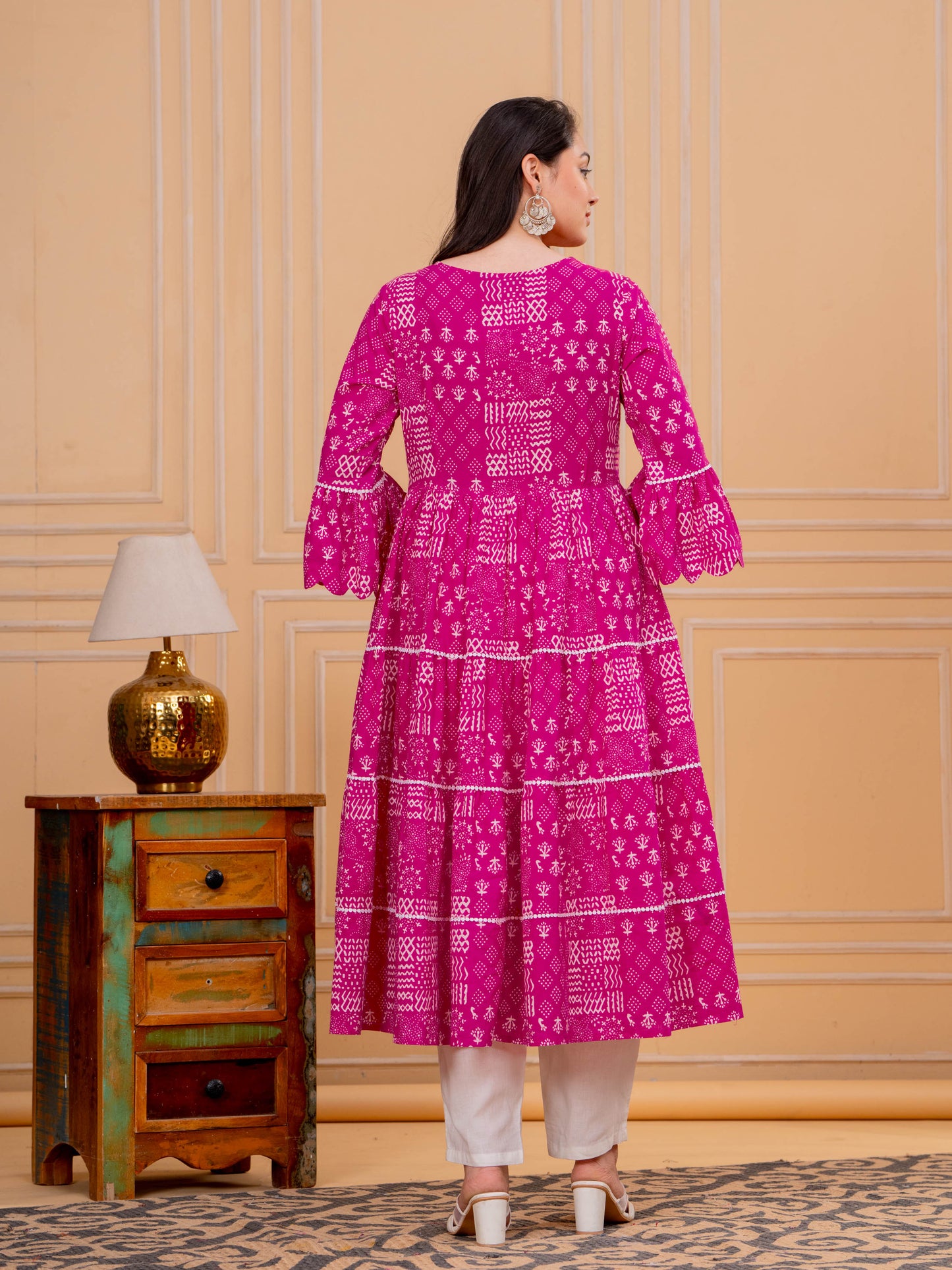 Embroidered Soft Cotton Abstract Flared Pink