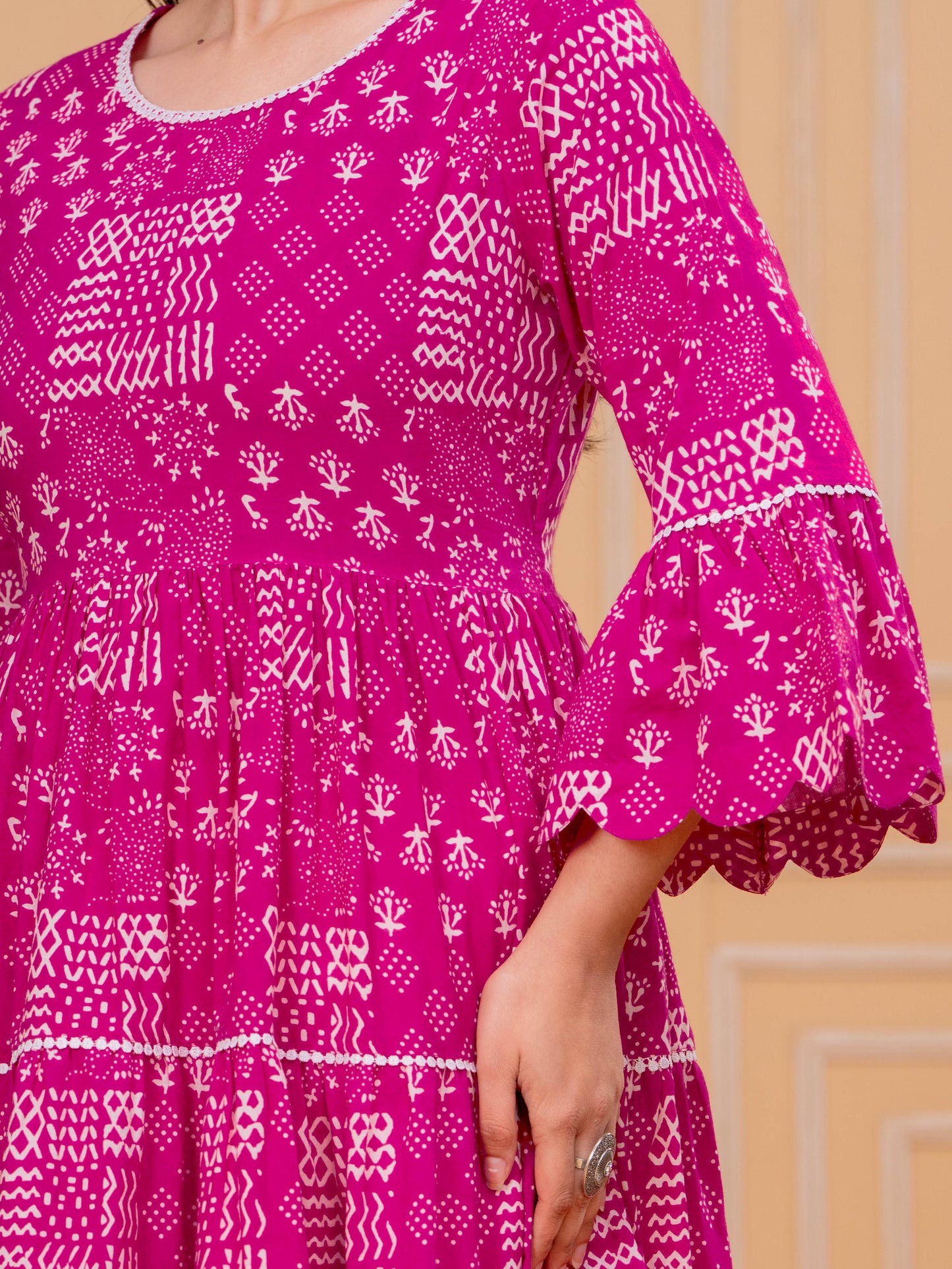 Embroidered Soft Cotton Abstract Flared Pink